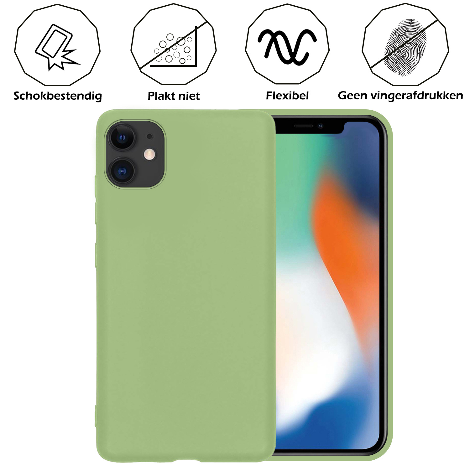 Nomfy Hoesje Geschikt voor iPhone 12 Hoesje Siliconen Cover Case - Hoes Geschikt voor iPhone 12 Hoes Back Case - 2-PACK - Groen