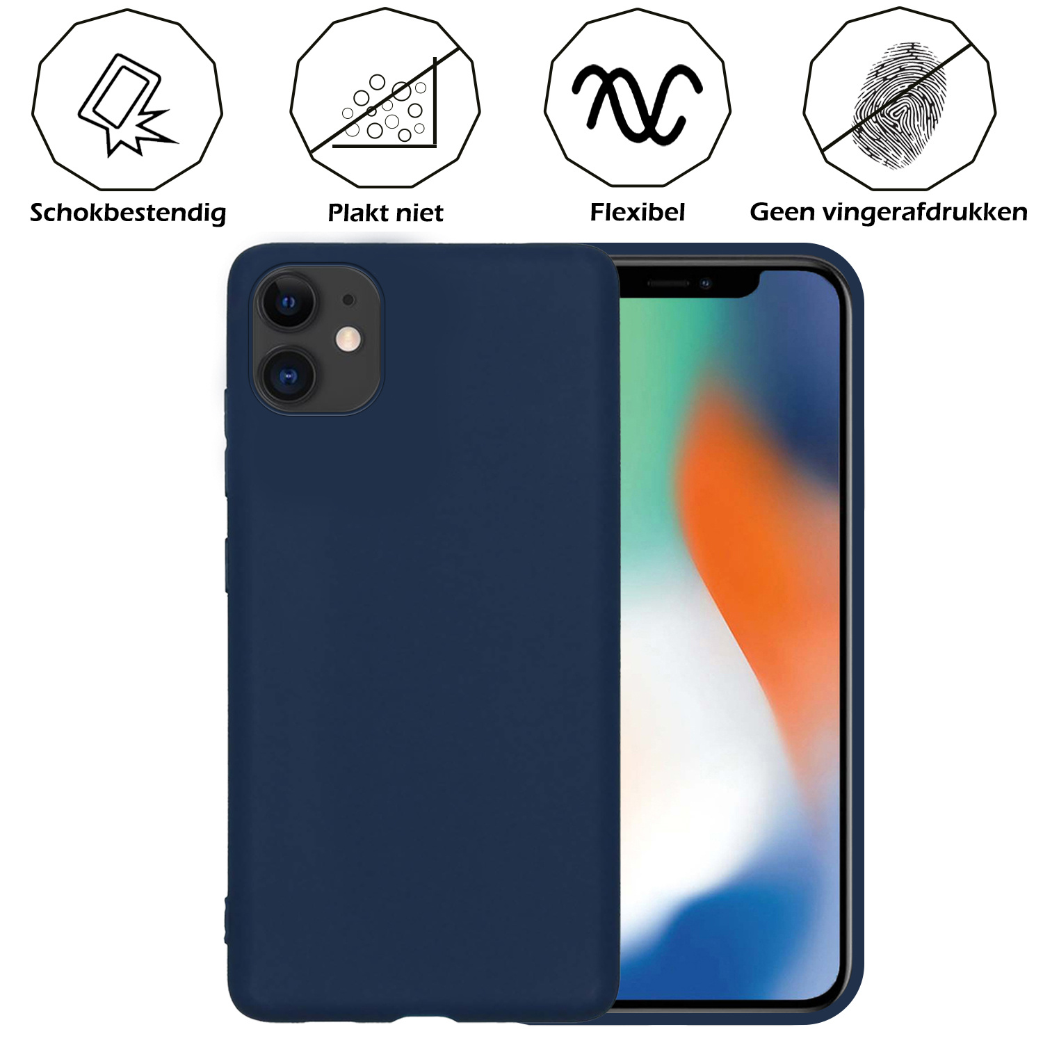 Nomfy Hoesje Geschikt voor iPhone 12 Hoesje Siliconen Cover Case - Hoes Geschikt voor iPhone 12 Hoes Back Case - 2-PACK - Donkerblauw