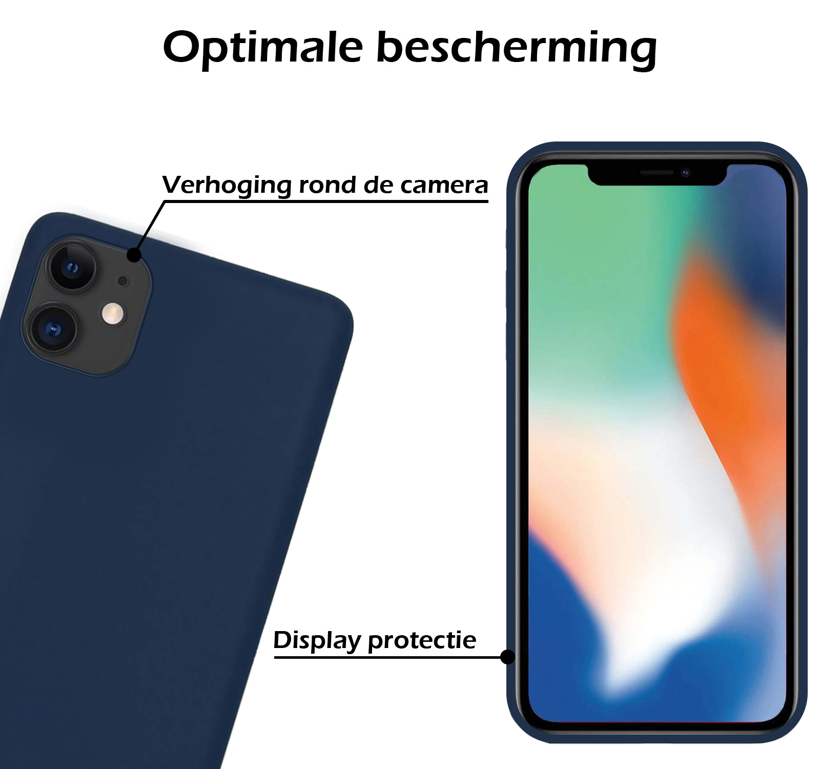 Nomfy Hoesje Geschikt voor iPhone 12 Hoesje Siliconen Cover Case - Hoes Geschikt voor iPhone 12 Hoes Back Case - 2-PACK - Donkerblauw