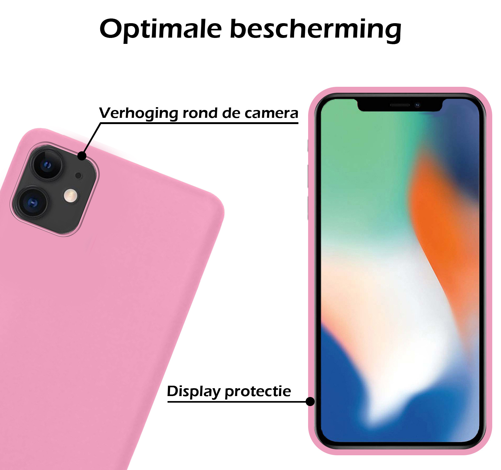 Nomfy Hoesje Geschikt voor iPhone 12 Hoesje Siliconen Cover Case - Hoes Geschikt voor iPhone 12 Hoes Back Case - Lichtroze