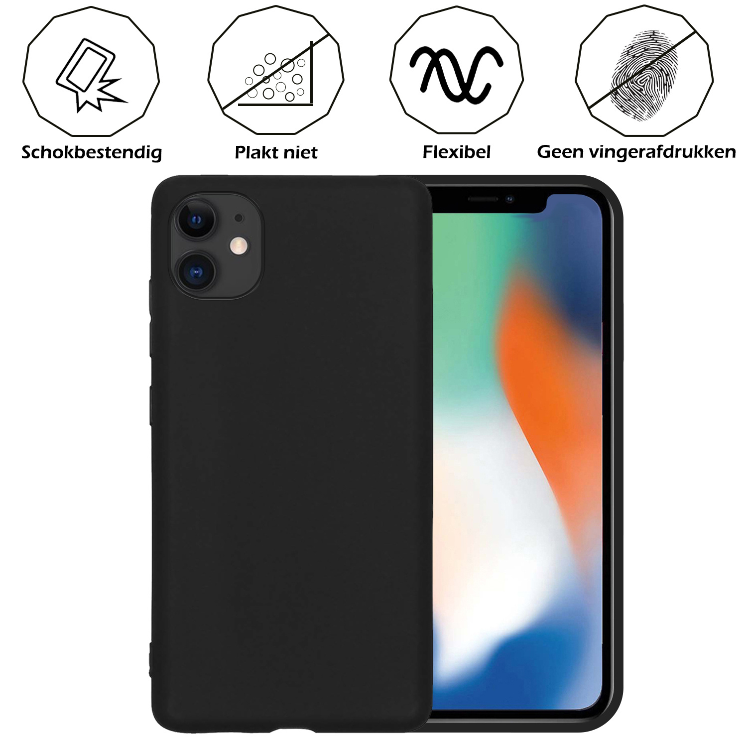 Nomfy Hoesje Geschikt voor iPhone 12 Mini Hoesje Siliconen Cover Case - Hoes Geschikt voor iPhone 12 Mini Hoes Back Case - 2-PACK - Zwart