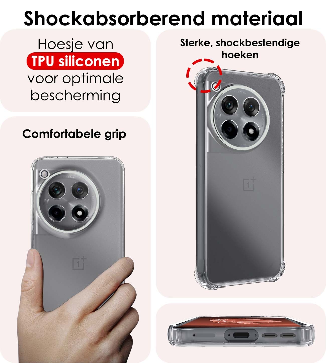 NoXx Hoes Geschikt voor OnePlus 12R Hoesje Siliconen Cover Shock Proof Back Case Shockproof Hoes Met Screenprotector - Transparant