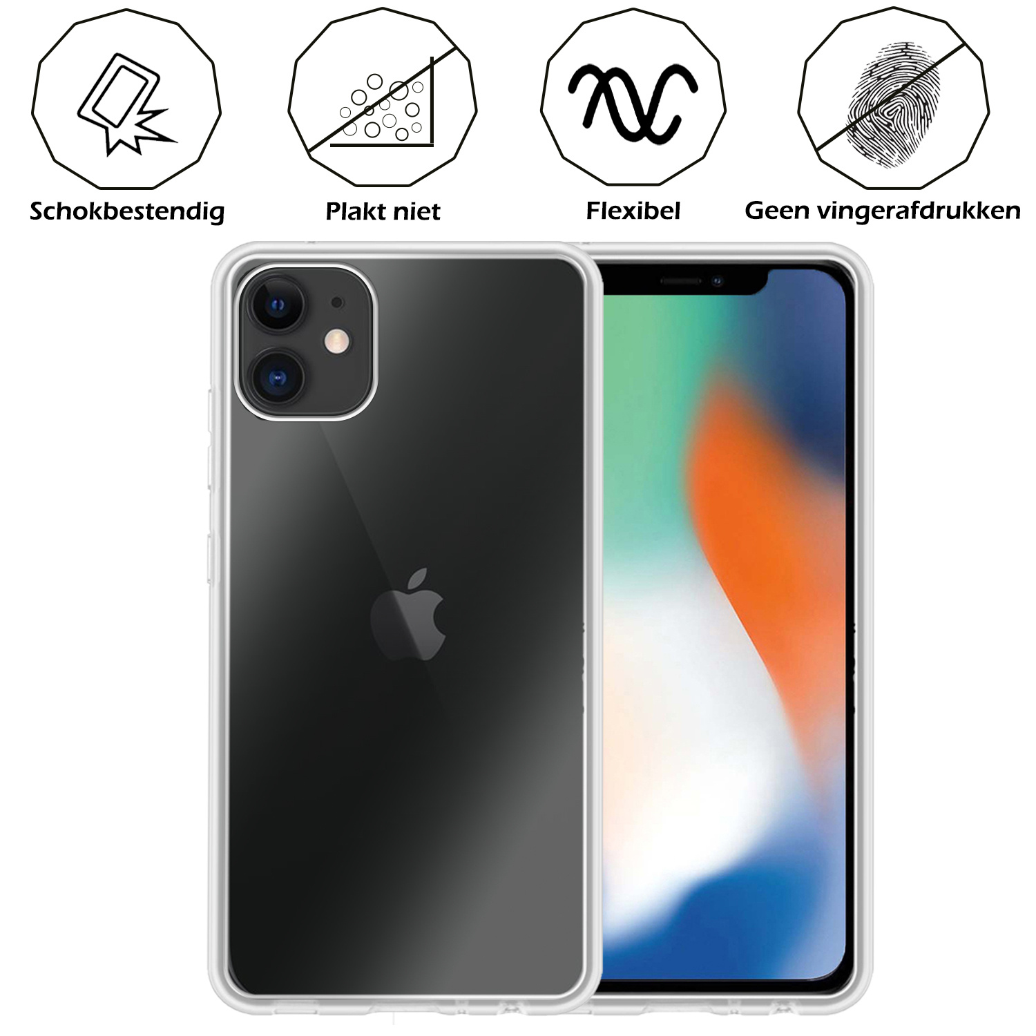 Nomfy Hoesje Geschikt voor iPhone 12 Mini Hoesje Siliconen Cover Case - Hoes Geschikt voor iPhone 12 Mini Hoes Back Case - 2-PACK - Transparant