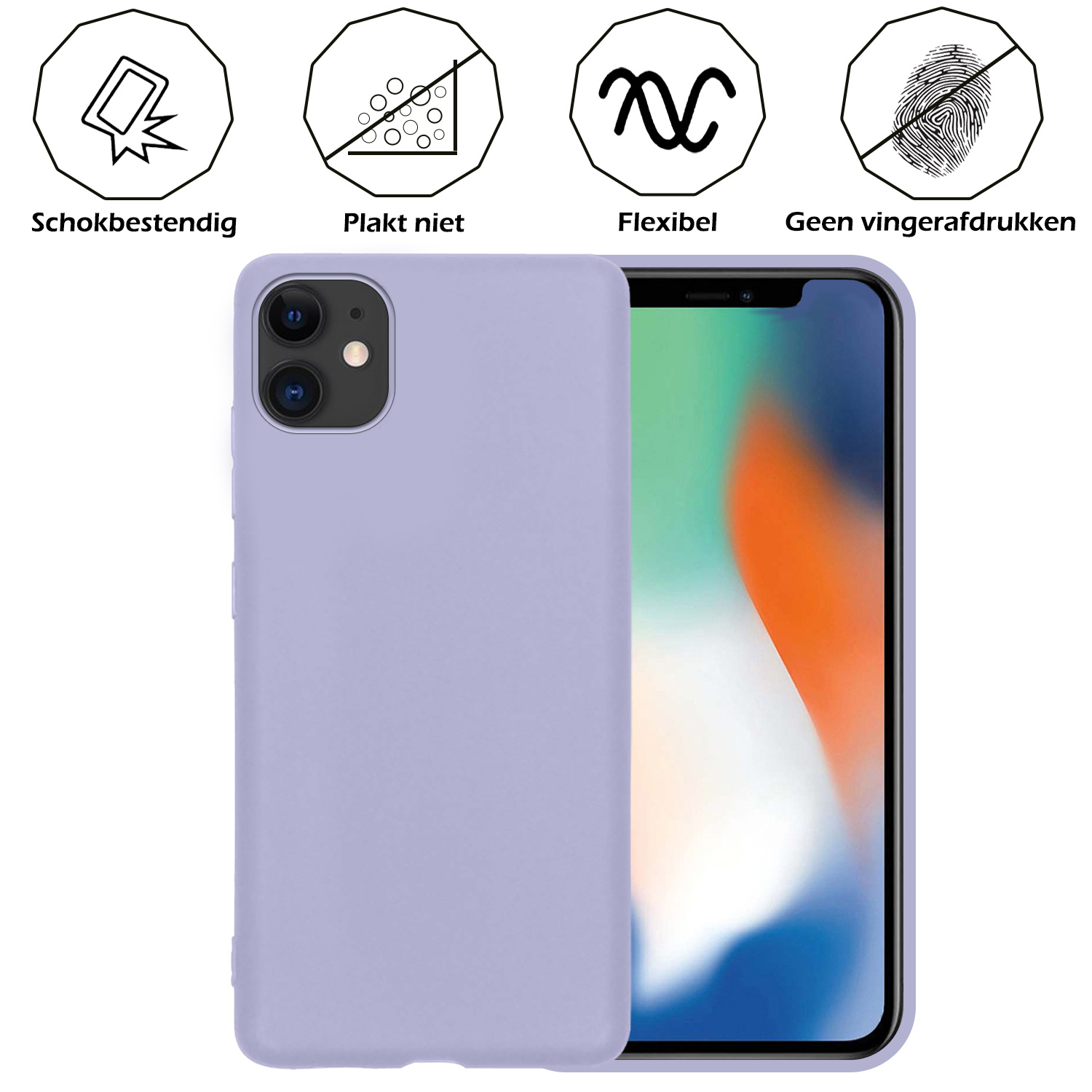 Nomfy Hoesje Geschikt voor iPhone 12 Mini Hoesje Siliconen Cover Case - Hoes Geschikt voor iPhone 12 Mini Hoes Back Case - 2-PACK - Lila