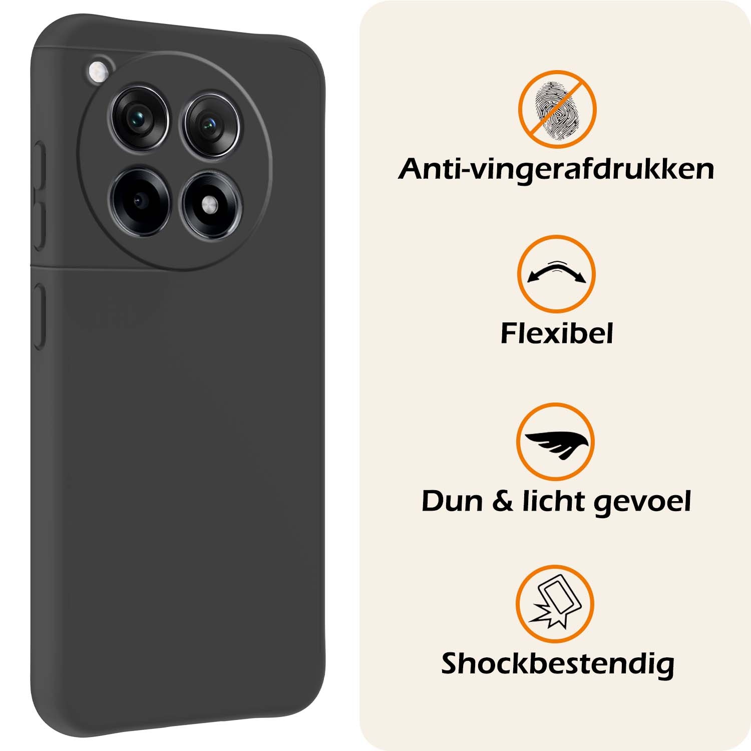 Nomfy Hoesje Geschikt voor OnePlus 12R Hoesje Siliconen Cover Case - Hoes Geschikt voor OnePlus 12R Hoes Back Case - Zwart