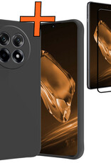 Nomfy Hoesje Geschikt voor OnePlus 12R Hoesje Siliconen Cover Case Met Screenprotector - Hoes Geschikt voor OnePlus 12R Hoes Back Case - Zwart