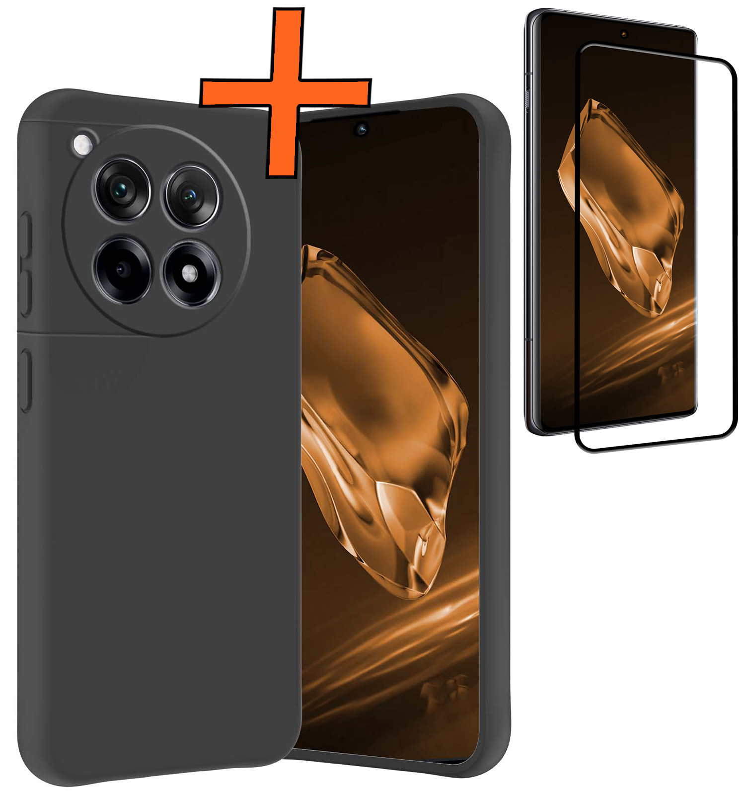 Nomfy Hoesje Geschikt voor OnePlus 12R Hoesje Siliconen Cover Case Met Screenprotector - Hoes Geschikt voor OnePlus 12R Hoes Back Case - Zwart