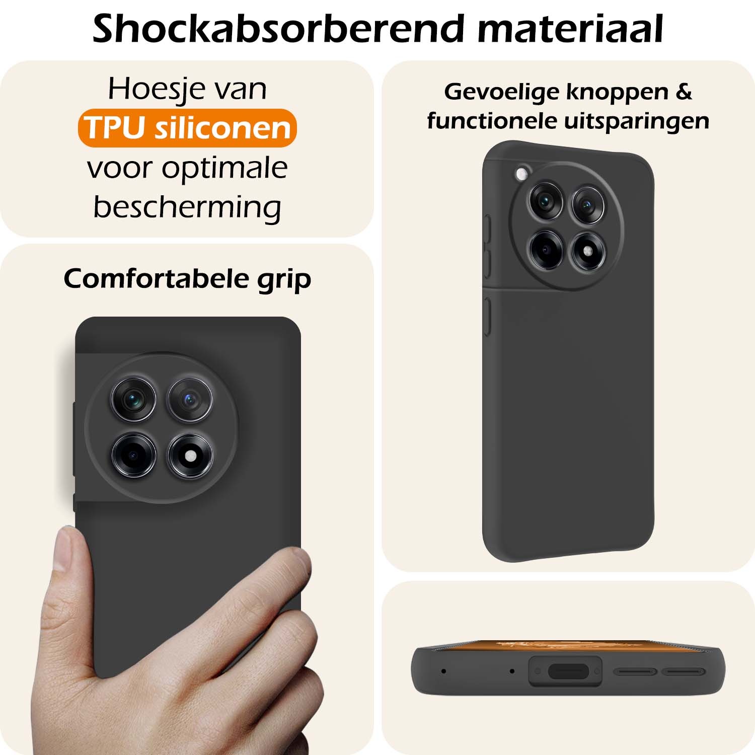 Nomfy Hoesje Geschikt voor OnePlus 12R Hoesje Siliconen Cover Case Met Screenprotector - Hoes Geschikt voor OnePlus 12R Hoes Back Case - Zwart