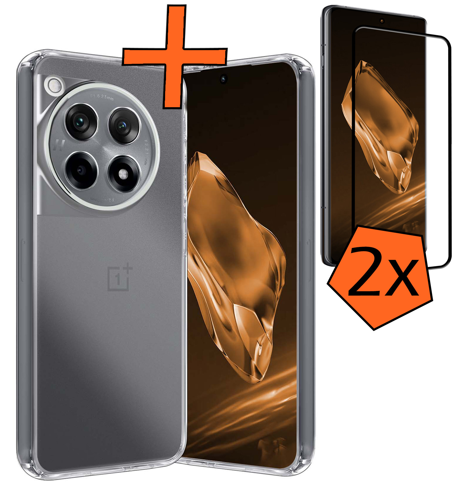 Nomfy Hoesje Geschikt voor OnePlus 12R Hoesje Siliconen Cover Case Met 2x Screenprotector - Hoes Geschikt voor OnePlus 12R Hoes Back Case - Transparant