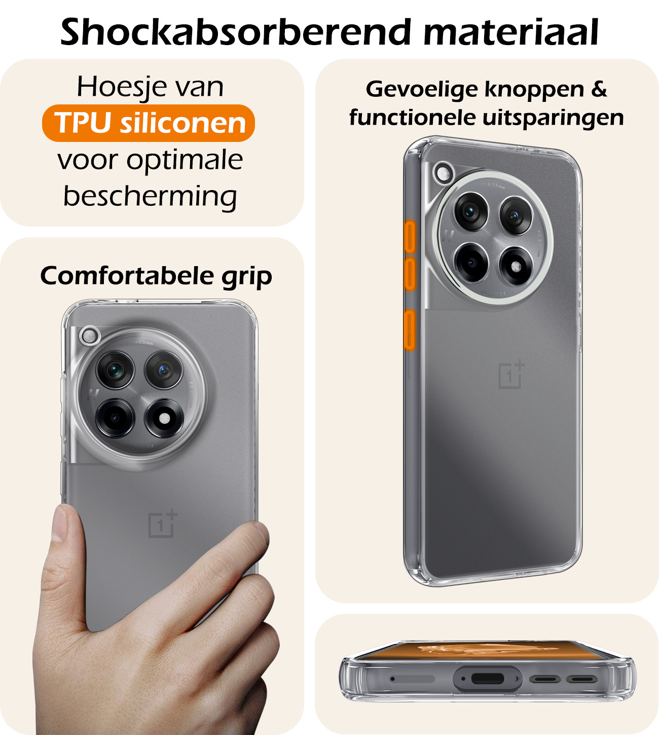 Nomfy Hoesje Geschikt voor OnePlus 12R Hoesje Siliconen Cover Case Met 2x Screenprotector - Hoes Geschikt voor OnePlus 12R Hoes Back Case - Transparant