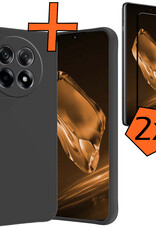 Nomfy Hoesje Geschikt voor OnePlus 12R Hoesje Siliconen Cover Case Met 2x Screenprotector - Hoes Geschikt voor OnePlus 12R Hoes Back Case - Zwart