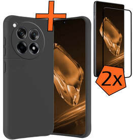 Nomfy Nomfy OnePlus 12R Hoesje Siliconen Met 2x Screenprotector - Zwart