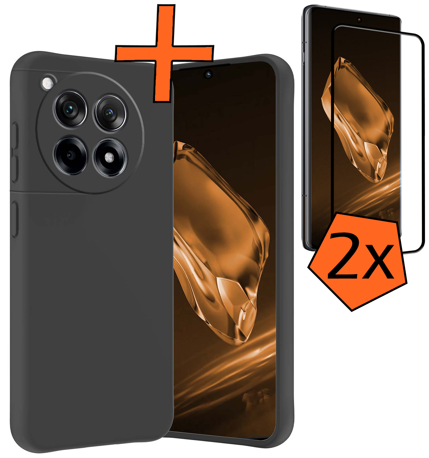 Nomfy Hoesje Geschikt voor OnePlus 12R Hoesje Siliconen Cover Case Met 2x Screenprotector - Hoes Geschikt voor OnePlus 12R Hoes Back Case - Zwart