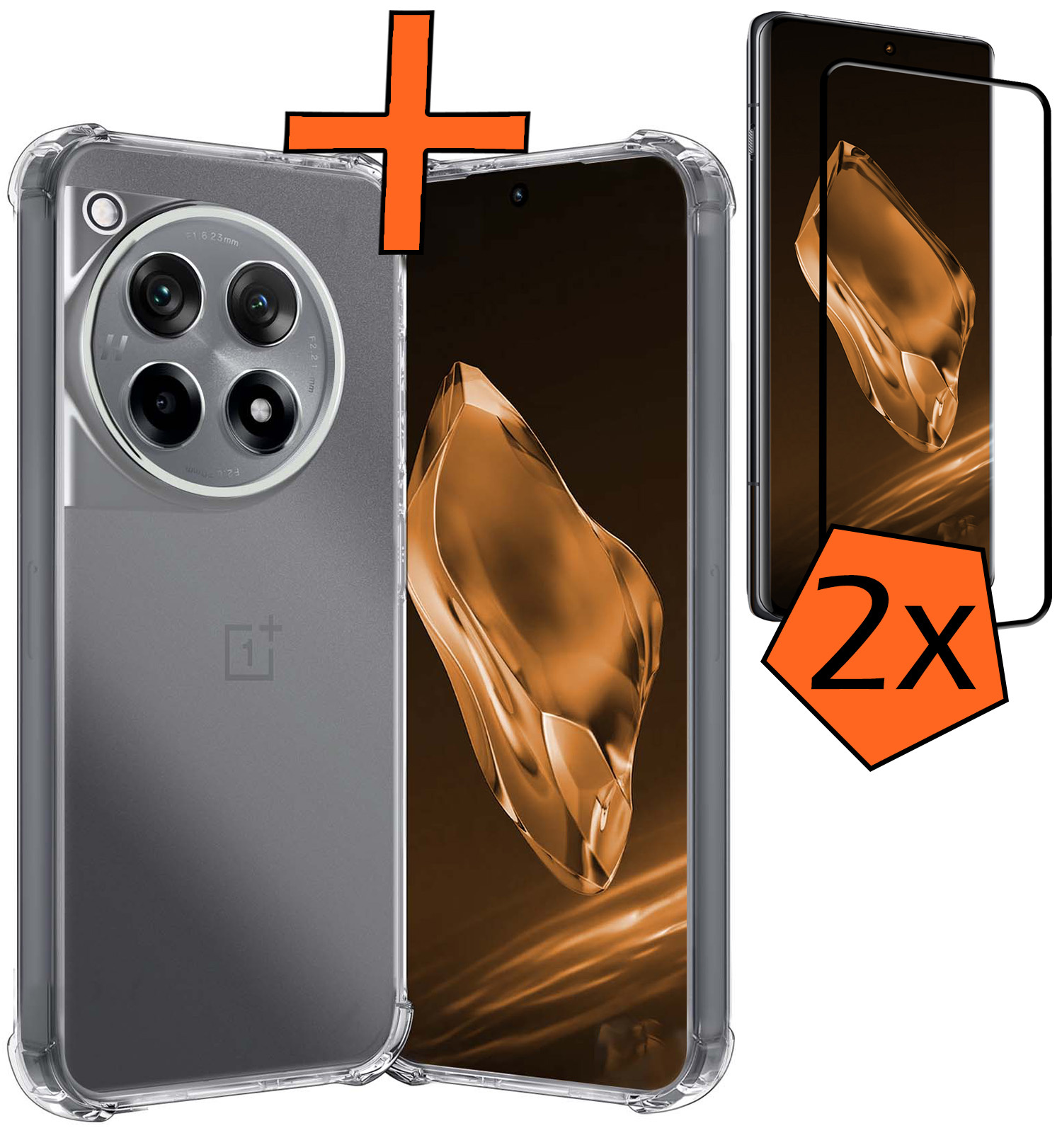 Nomfy Hoesje Geschikt voor OnePlus 12R Hoesje Shock Proof Cover Case Shockproof Met 2x Screenprotector - Hoes Geschikt voor OnePlus 12R Hoes Siliconen Back Case - Transparant