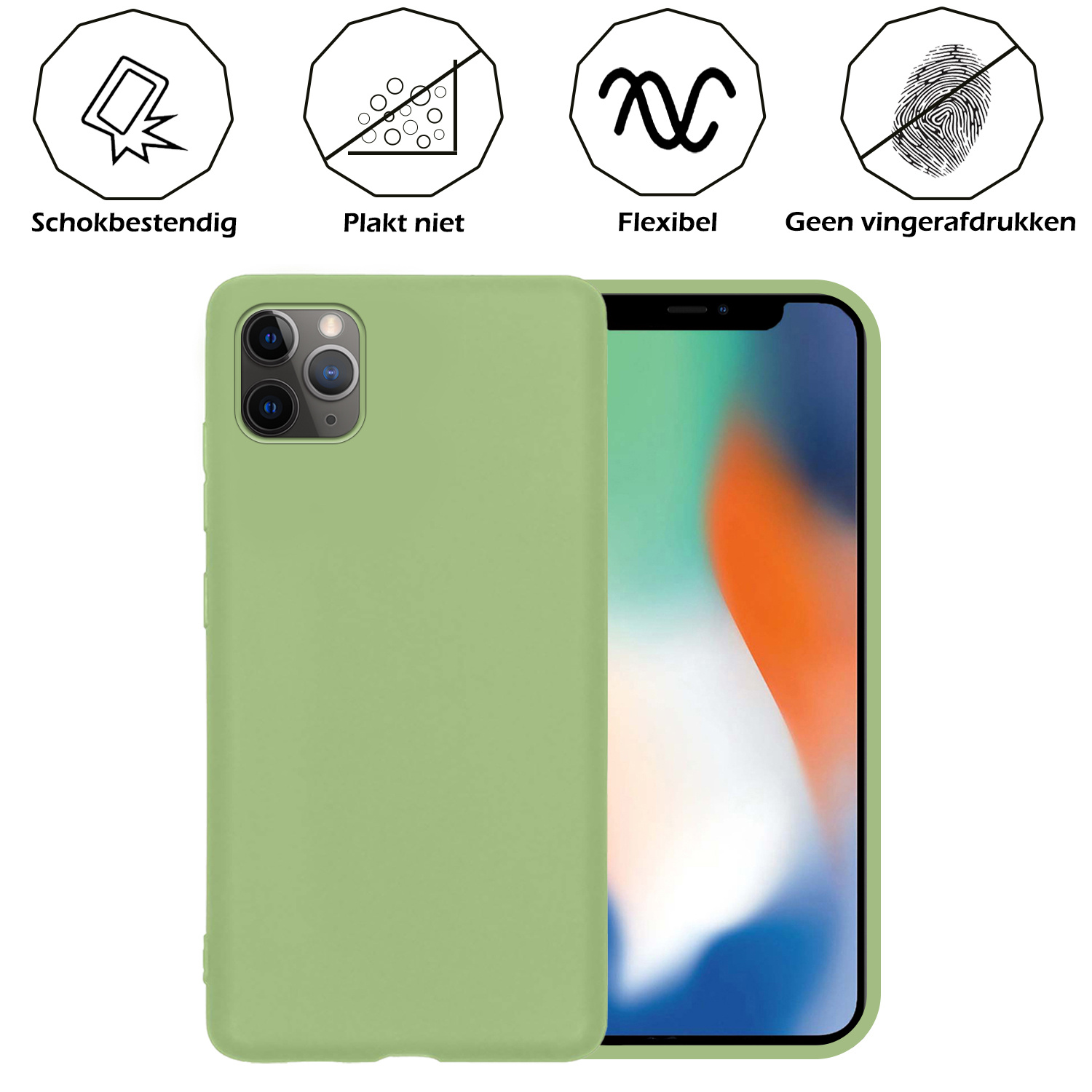Nomfy Hoesje Geschikt voor iPhone 11 Pro Max Hoesje Siliconen Cover Case - Hoes Geschikt voor iPhone 11 Pro Max Hoes Back Case - 2-PACK - Groen