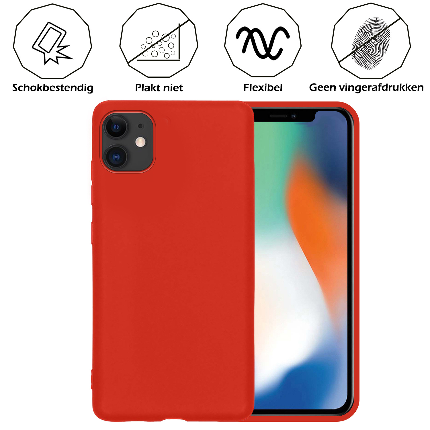 Nomfy Hoesje Geschikt voor iPhone 11 Hoesje Siliconen Cover Case - Hoes Geschikt voor iPhone 11 Hoes Back Case - 2-PACK - Rood