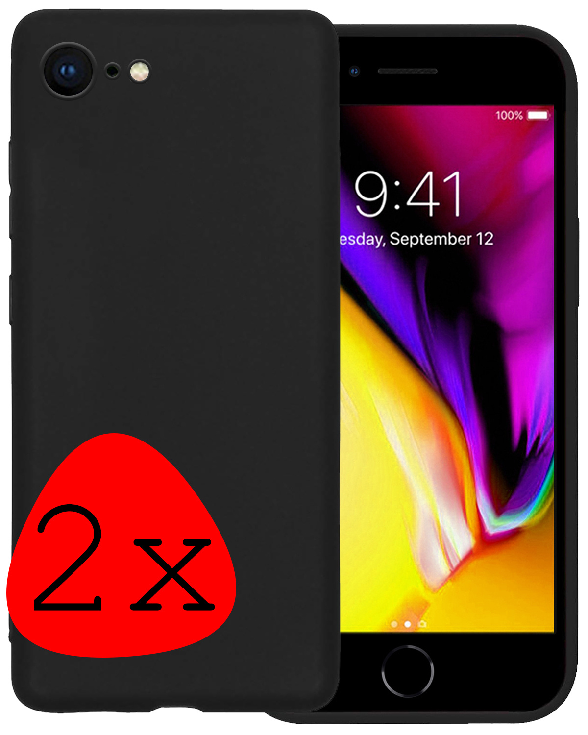 Nomfy Hoesje Geschikt voor iPhone 8 Hoesje Siliconen Cover Case - Hoes Geschikt voor iPhone 8 Hoes Back Case - 2-PACK - Zwart