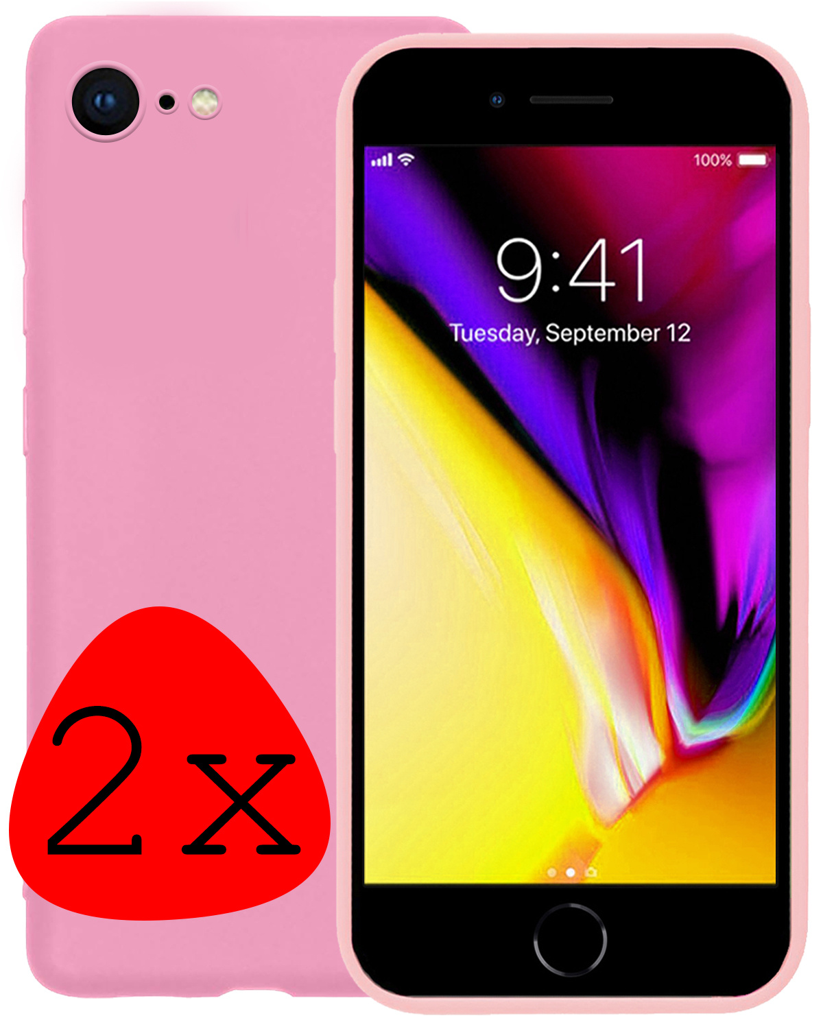 Nomfy Hoesje Geschikt voor iPhone 8 Hoesje Siliconen Cover Case - Hoes Geschikt voor iPhone 8 Hoes Back Case - 2-PACK - Lichtroze