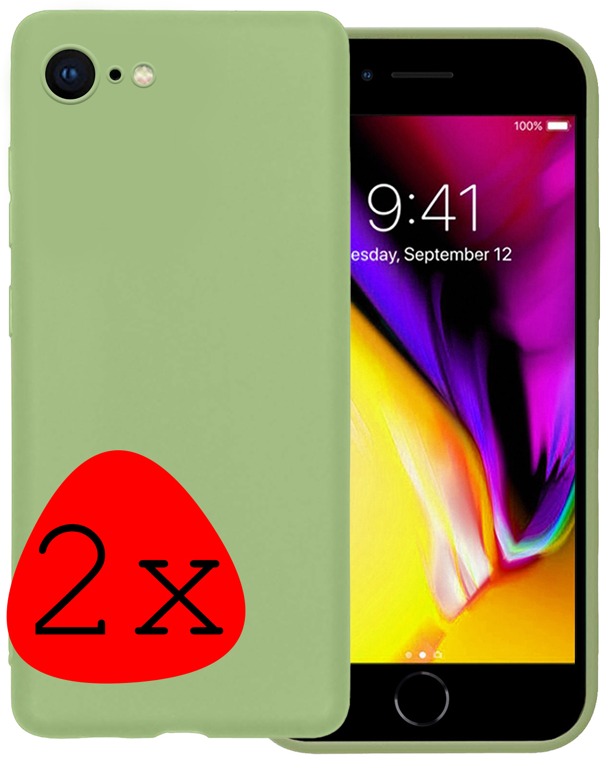 Nomfy Hoesje Geschikt voor iPhone 8 Hoesje Siliconen Cover Case - Hoes Geschikt voor iPhone 8 Hoes Back Case - 2-PACK - Groen