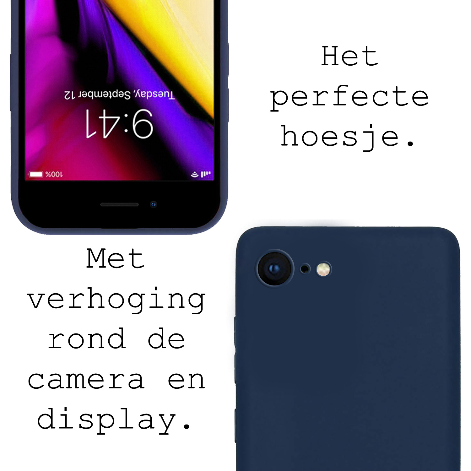 Nomfy Hoesje Geschikt voor iPhone 8 Hoesje Siliconen Cover Case - Hoes Geschikt voor iPhone 8 Hoes Back Case - 2-PACK - Donkerblauw