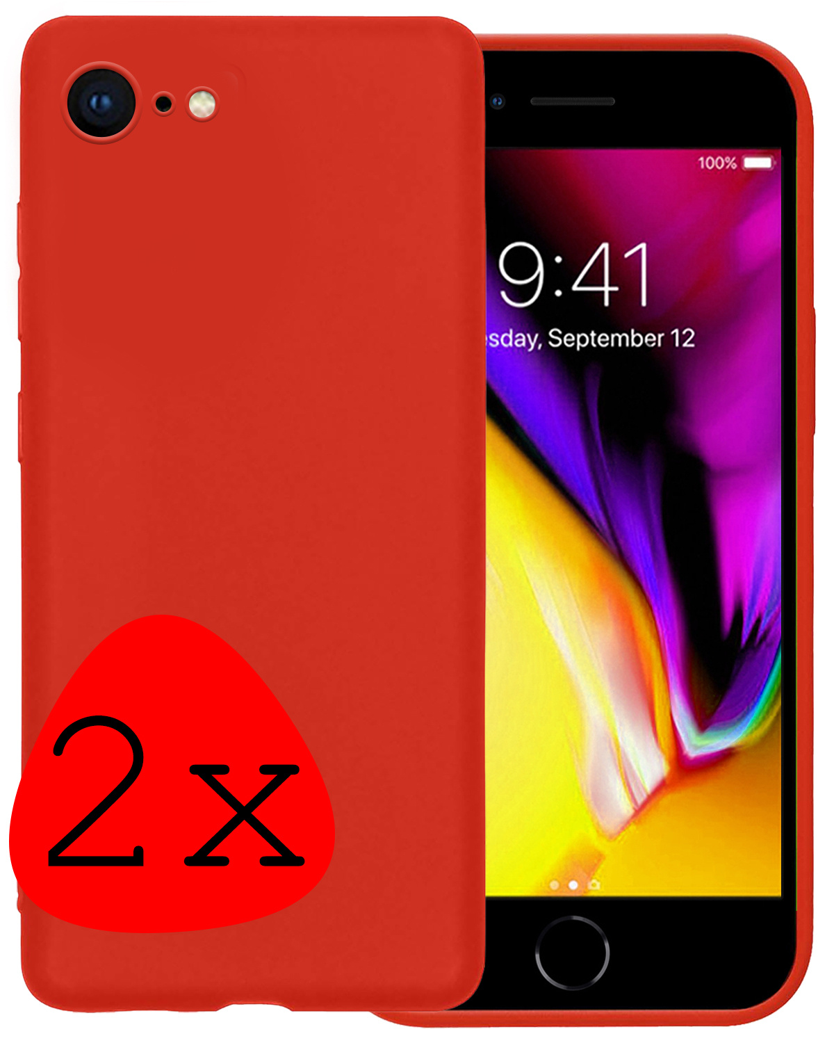 Nomfy Hoesje Geschikt voor iPhone 7 Hoesje Siliconen Cover Case - Hoes Geschikt voor iPhone 7 Hoes Back Case - 2-PACK - Rood