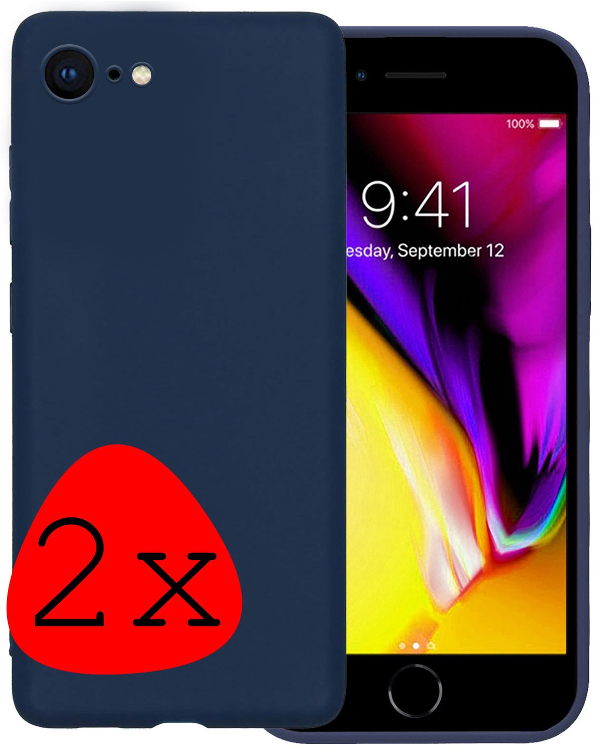 Nomfy Hoesje Geschikt voor iPhone 7 Hoesje Siliconen Cover Case - Hoes Geschikt voor iPhone 7 Hoes Back Case - 2-PACK - Donkerblauw