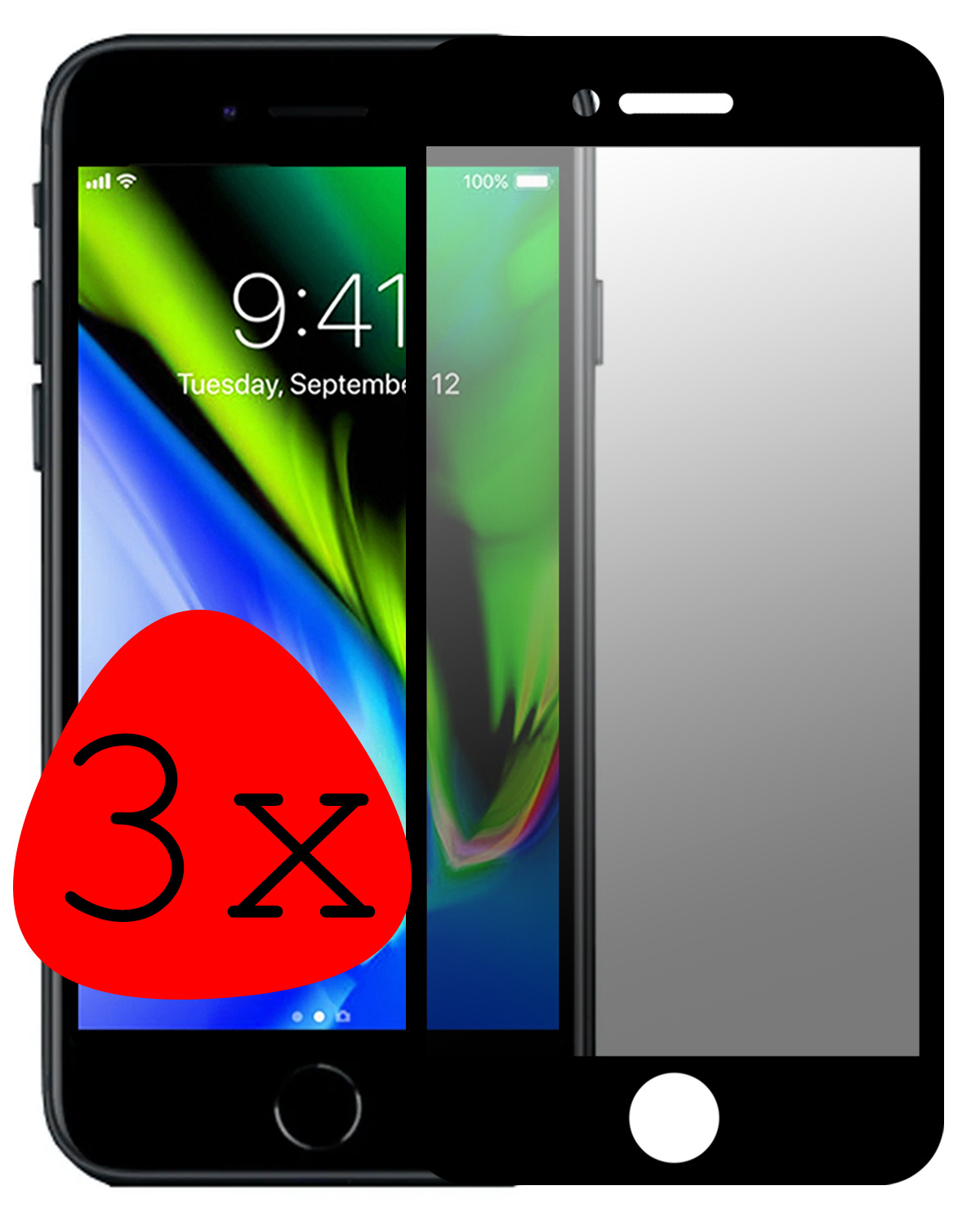 BASEY. Screenprotector Geschikt voor iPhone 7 Screenprotector Privacy Beschermglas - Screenprotector Geschikt voor iPhone 7 Screen Protector Full Screen Privacy - 3 Stuks