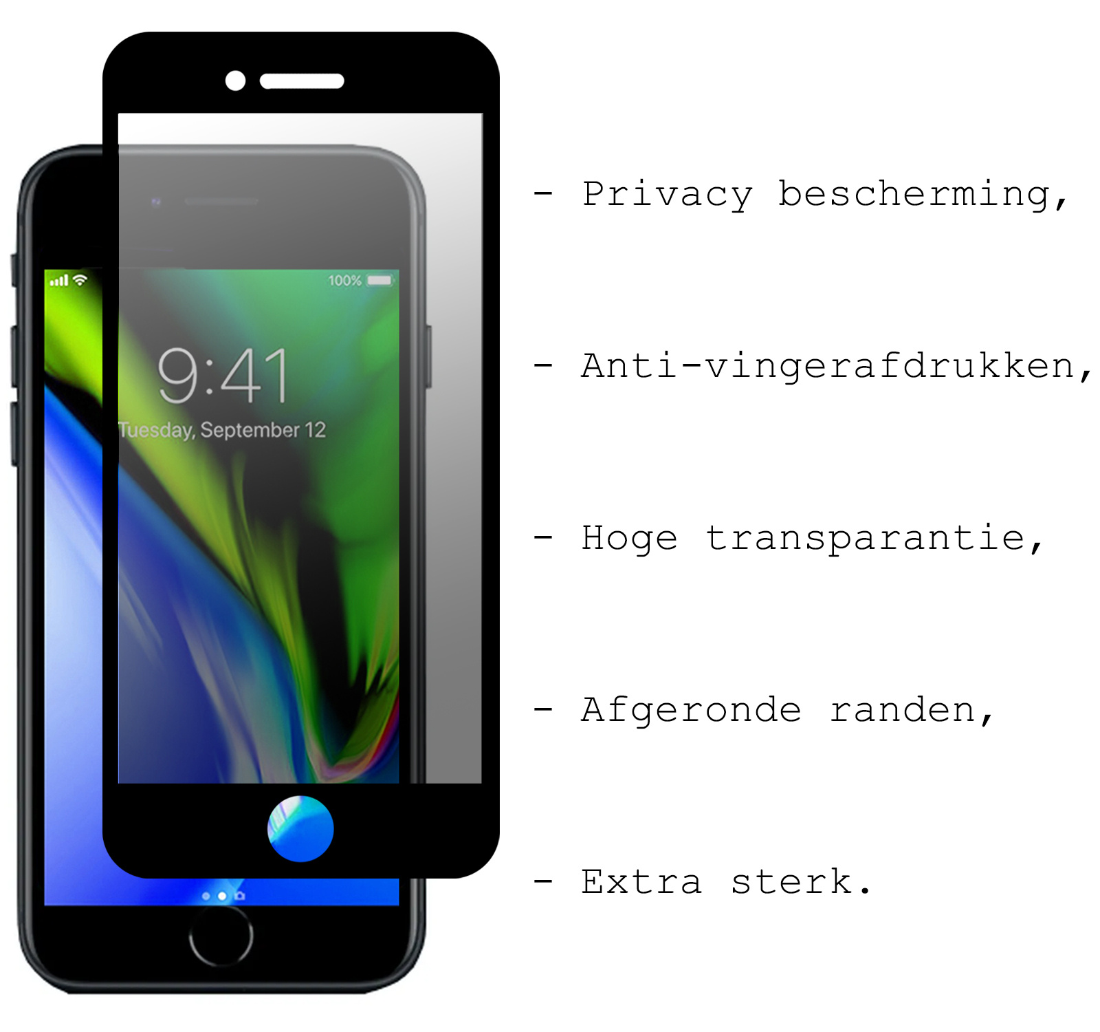 BASEY. Screenprotector Geschikt voor iPhone 7 Screenprotector Privacy Beschermglas - Screenprotector Geschikt voor iPhone 7 Screen Protector Full Screen Privacy - 3 Stuks