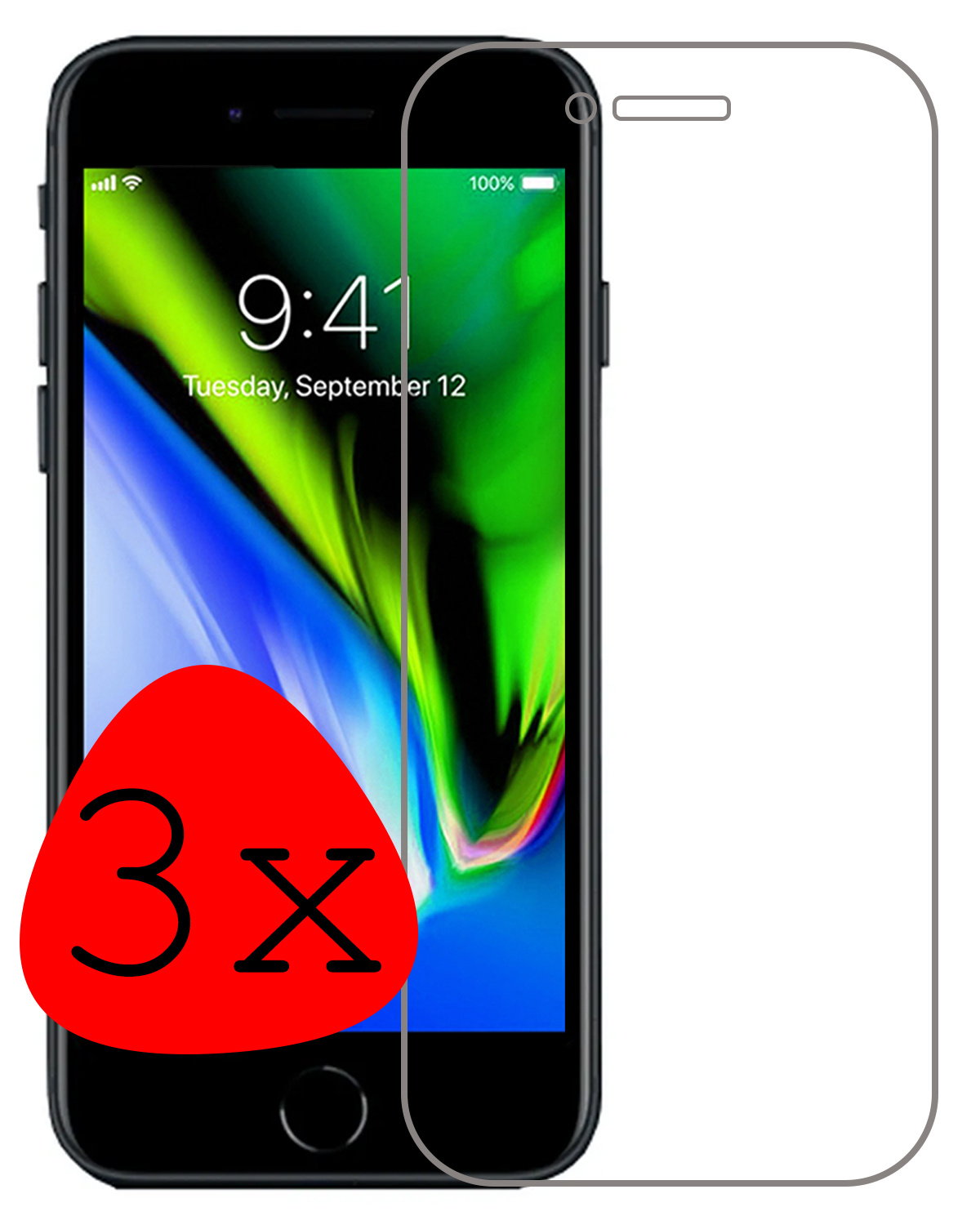 BASEY. Screenprotector Geschikt voor iPhone 8 Screenprotector Tempered Glass - Screenprotector Geschikt voor iPhone 8 Beschermglas Screen Protector Glas - 3 Stuks