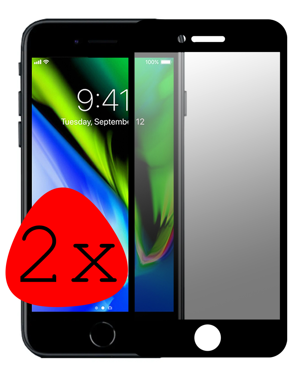 BASEY. Screenprotector Geschikt voor iPhone 8 Screenprotector Privacy Beschermglas - Screenprotector Geschikt voor iPhone 8 Screen Protector Full Screen Privacy - 2 Stuks