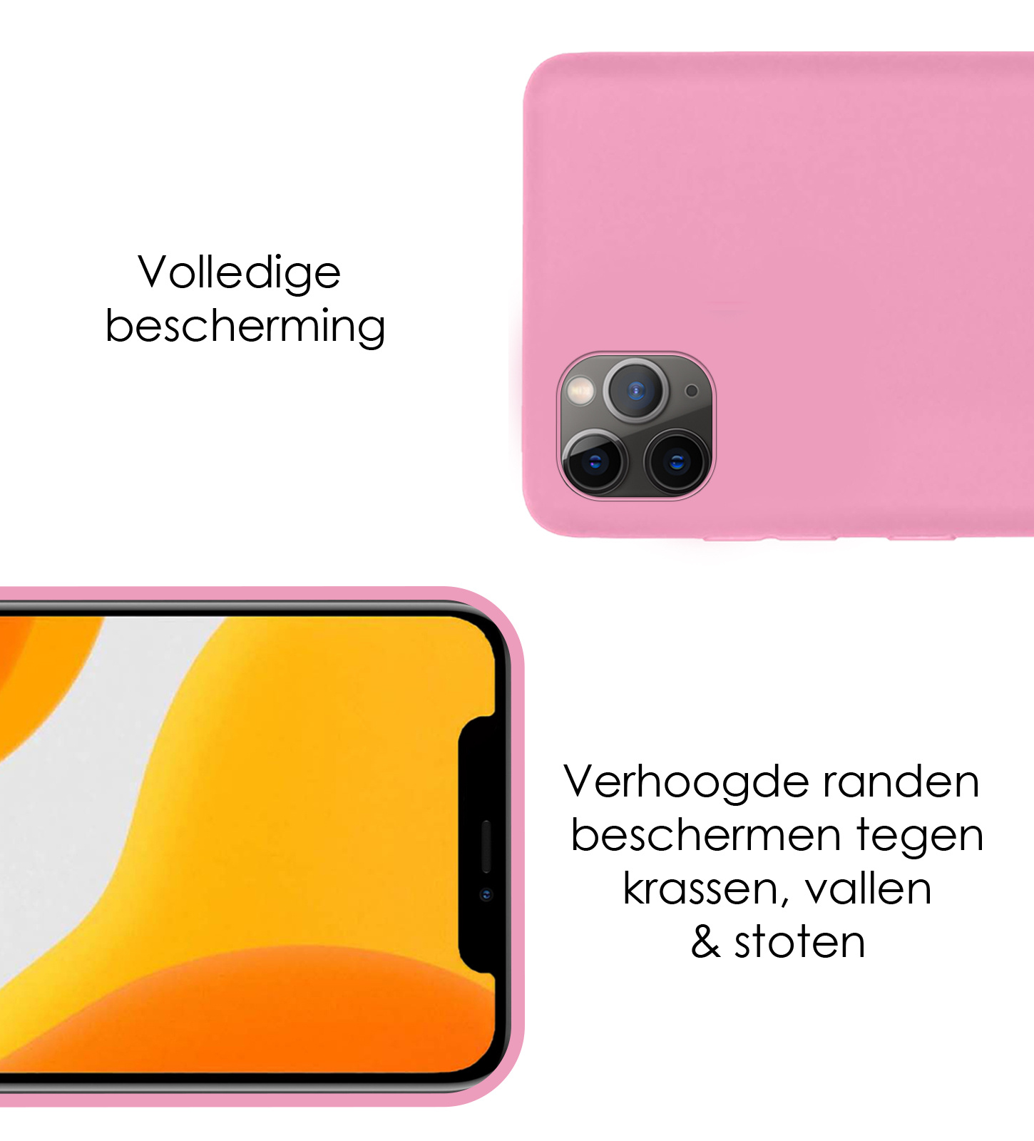 NoXx Hoes Geschikt voor iPhone 12 Pro Max Hoesje Cover Siliconen Back Case Hoes - Lichtroze