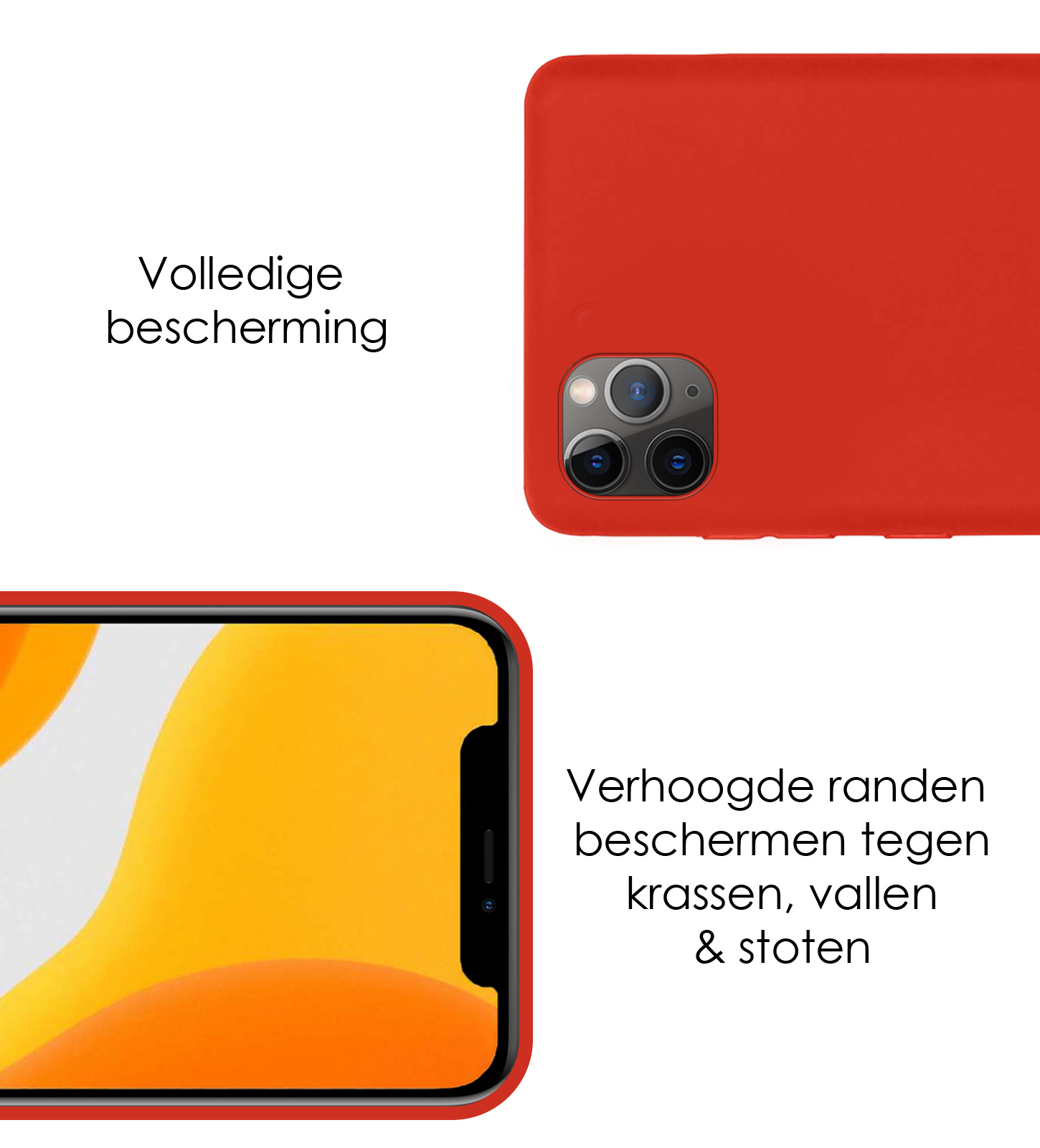 NoXx Hoes Geschikt voor iPhone 12 Pro Hoesje Cover Siliconen Back Case Hoes - Rood - 2x