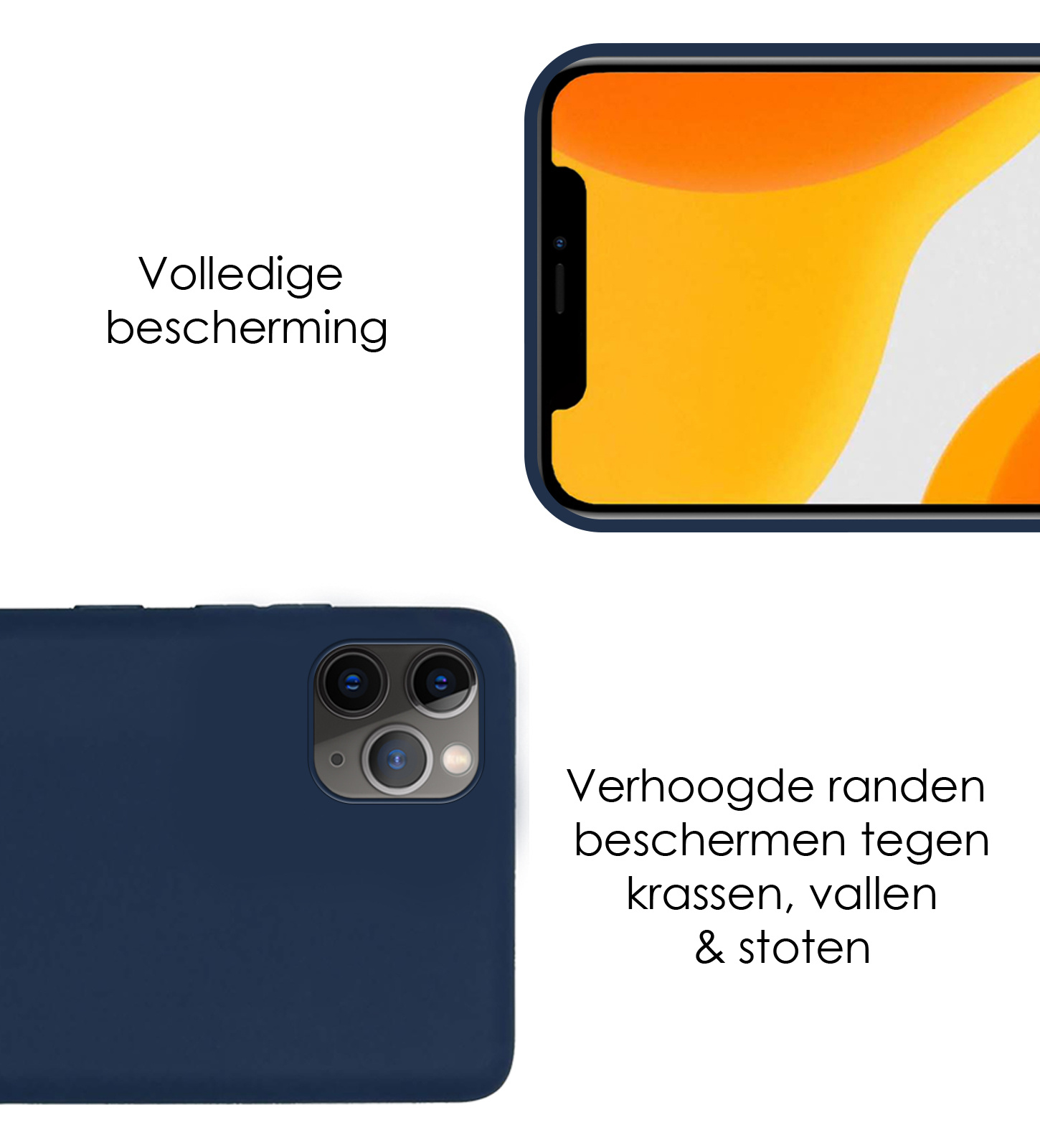 NoXx Hoes Geschikt voor iPhone 12 Pro Hoesje Cover Siliconen Back Case Hoes - Donkerblauw - 2x