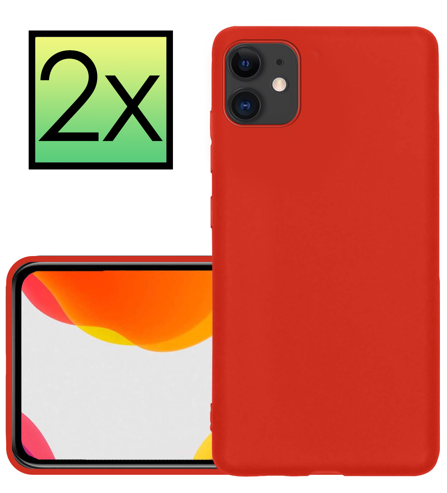 NoXx Hoes Geschikt voor iPhone 12 Hoesje Cover Siliconen Back Case Hoes - Rood - 2x