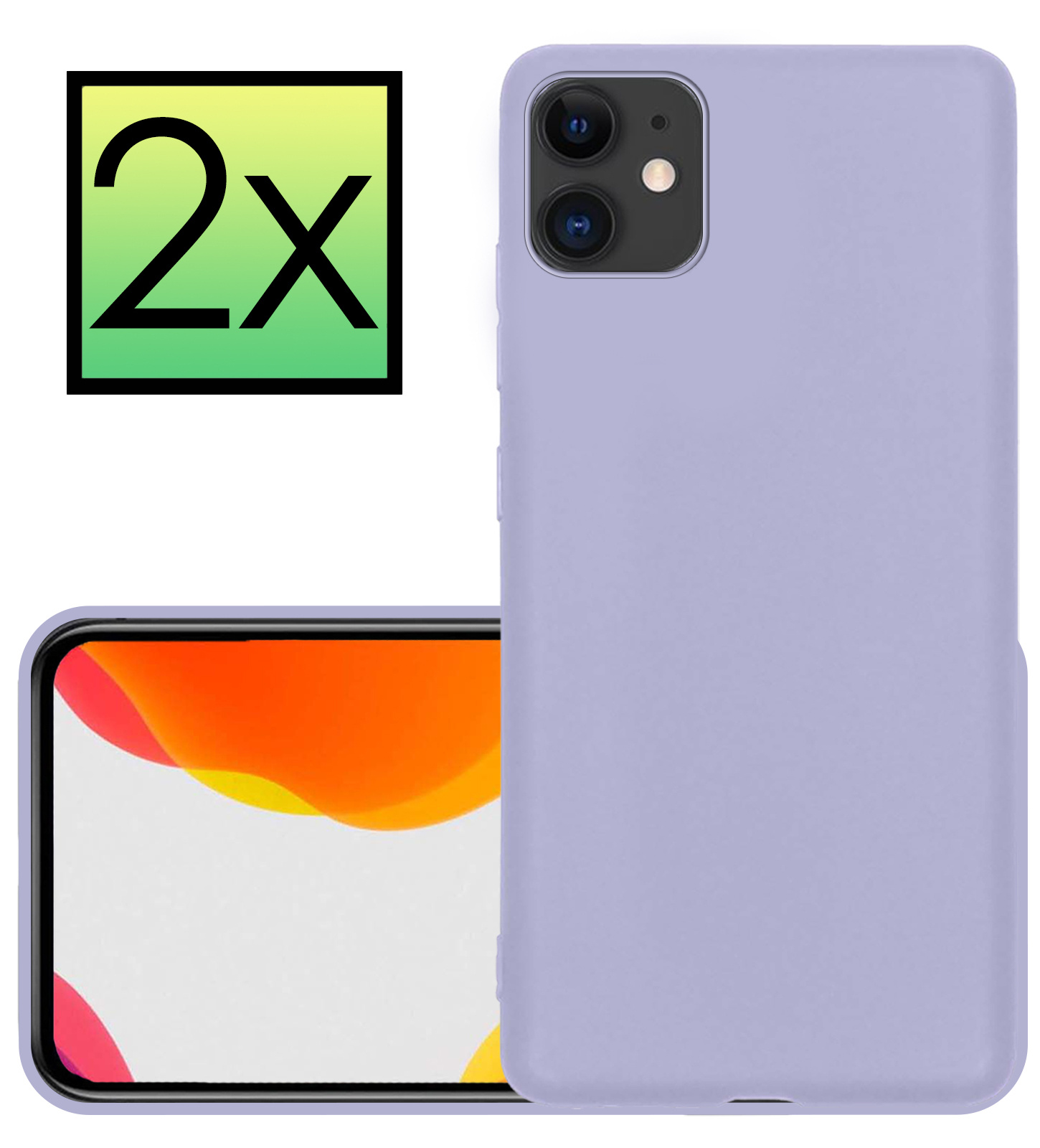 NoXx Hoes Geschikt voor iPhone 12 Hoesje Cover Siliconen Back Case Hoes - Lila - 2x