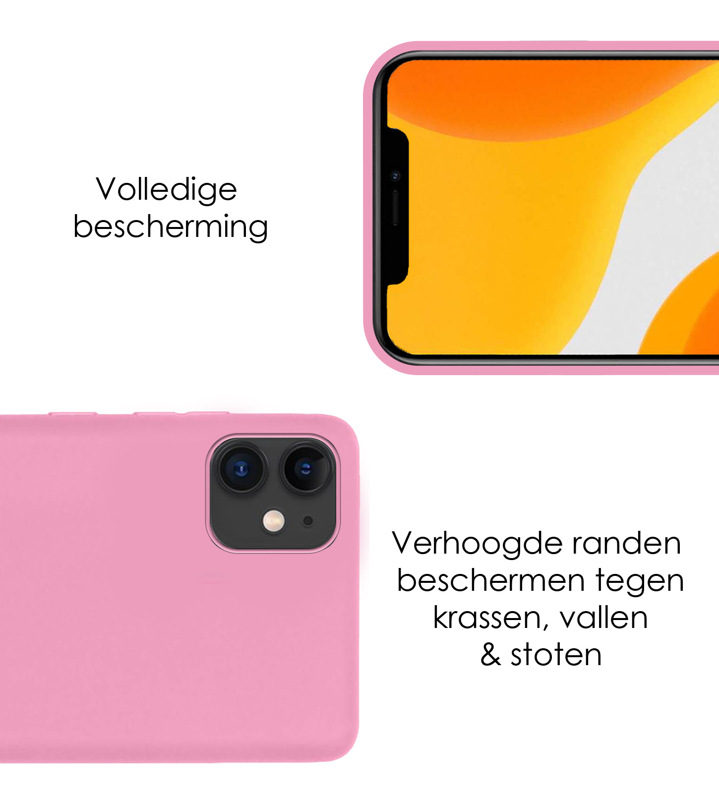 NoXx Hoes Geschikt voor iPhone 12 Hoesje Cover Siliconen Back Case Hoes - Lichtroze - 2x