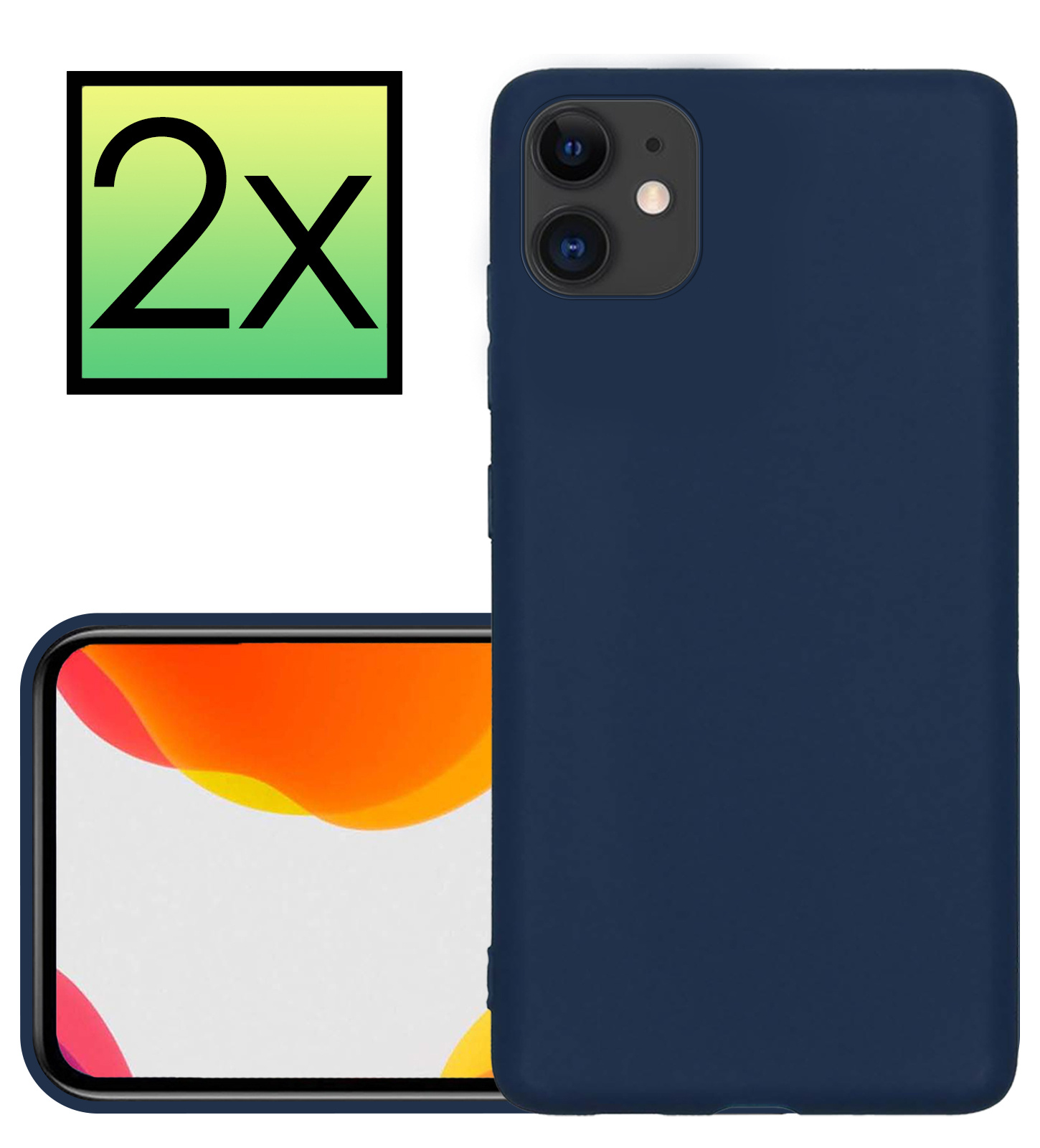 NoXx Hoes Geschikt voor iPhone 12 Hoesje Cover Siliconen Back Case Hoes - Donkerblauw - 2x