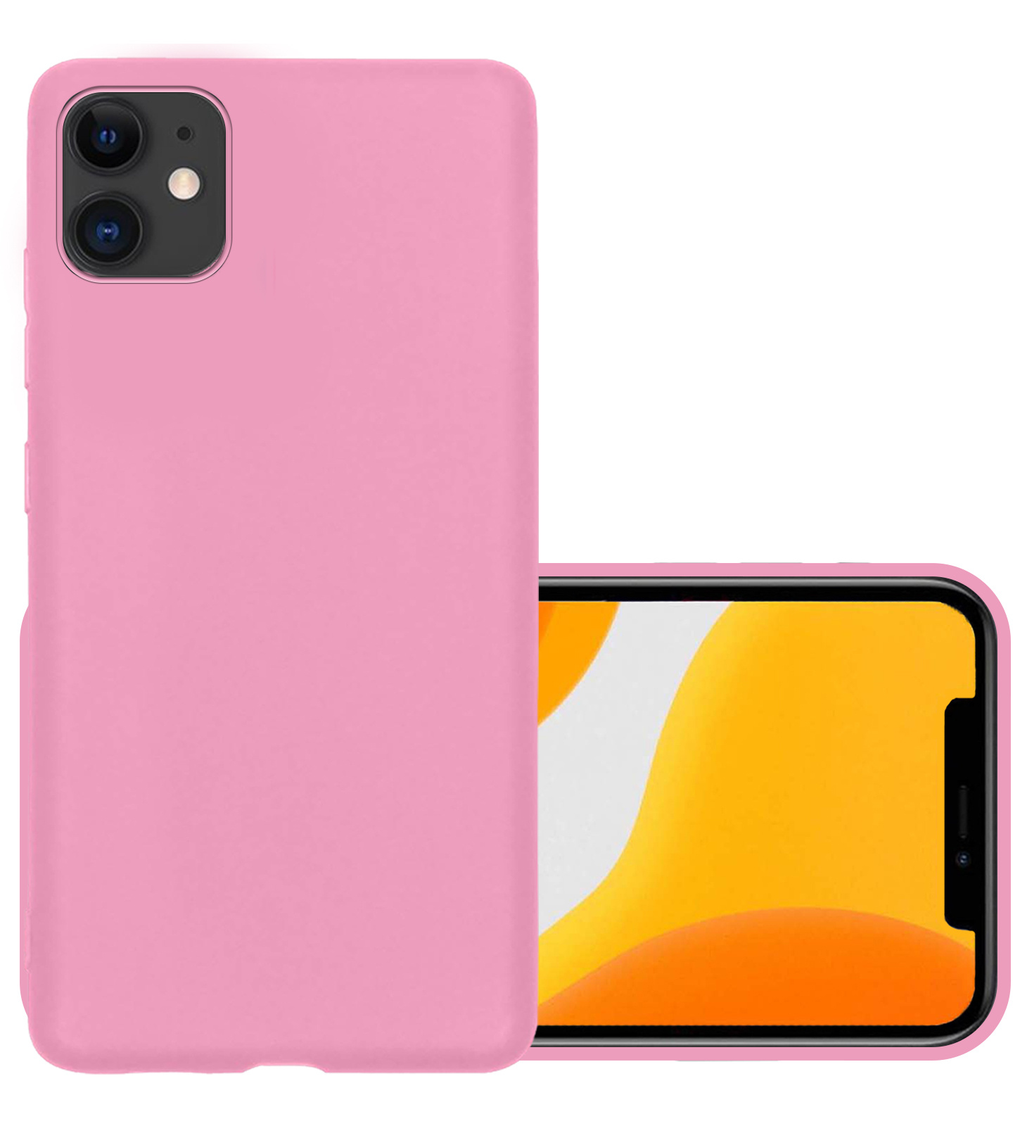 NoXx Hoes Geschikt voor iPhone 12 Hoesje Cover Siliconen Back Case Hoes - Lichtroze