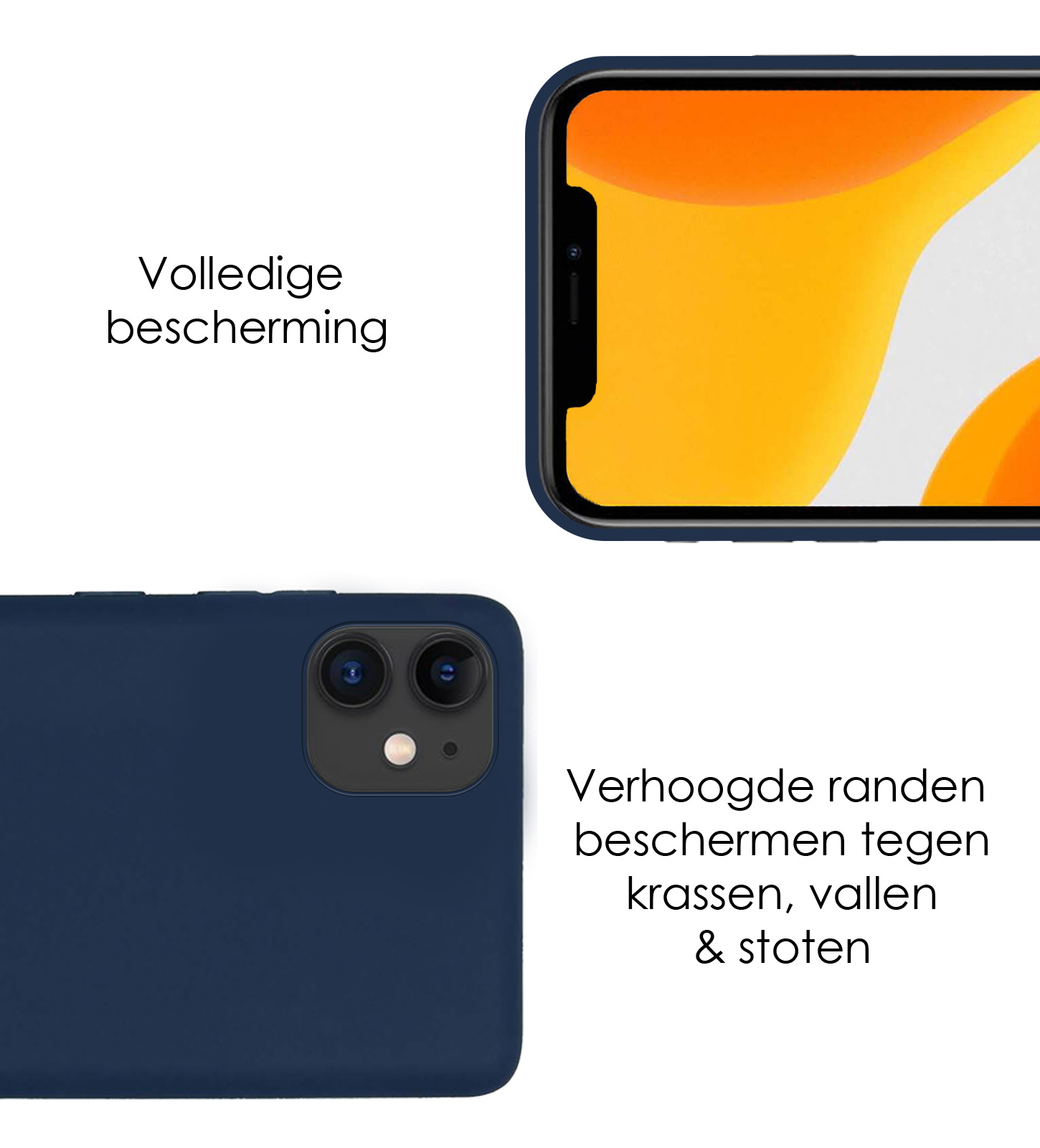 NoXx Hoes Geschikt voor iPhone 12 Mini Hoesje Cover Siliconen Back Case Hoes - Donkerblauw - 2x