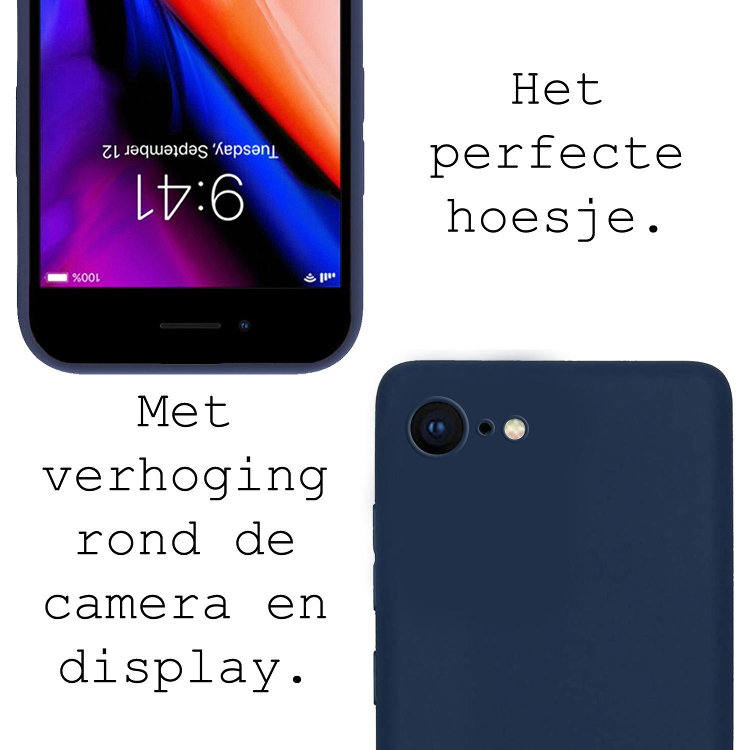 NoXx Hoes Geschikt voor iPhone SE 2020 Hoesje Cover Siliconen Back Case Hoes - Donkerblauw - 2x