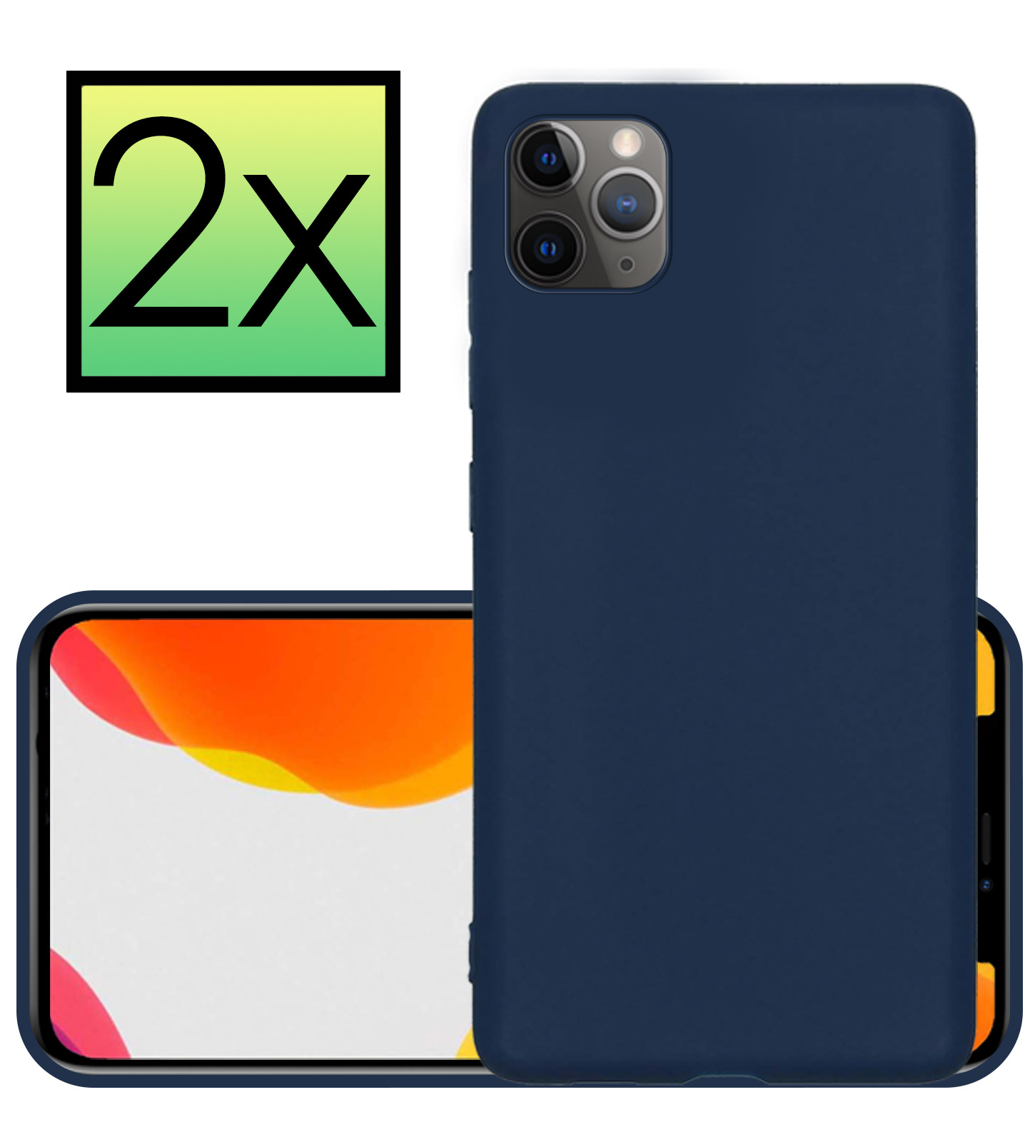 NoXx Hoes Geschikt voor iPhone 11 Pro Max Hoesje Cover Siliconen Back Case Hoes - Donkerblauw - 2x