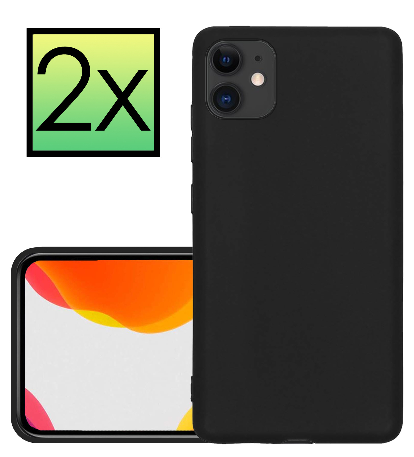 NoXx Hoes Geschikt voor iPhone 11 Hoesje Cover Siliconen Back Case Hoes - Zwart - 2x