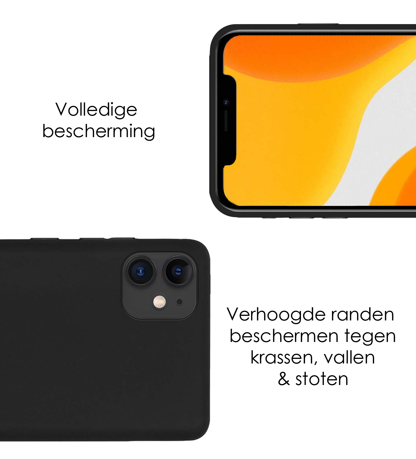 NoXx Hoes Geschikt voor iPhone 11 Hoesje Cover Siliconen Back Case Hoes - Zwart - 2x