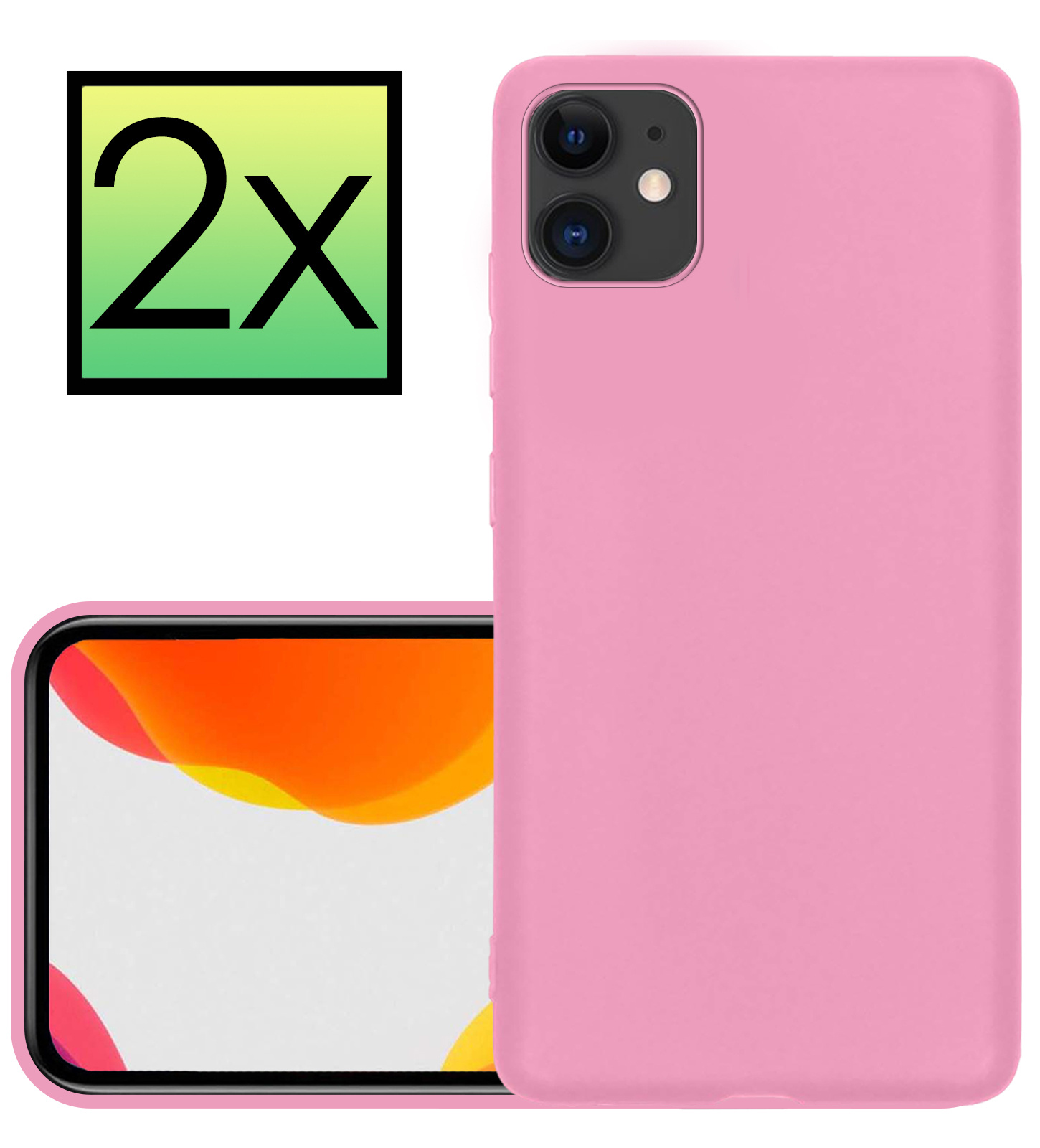 NoXx Hoes Geschikt voor iPhone 11 Hoesje Cover Siliconen Back Case Hoes - Lichtroze - 2x