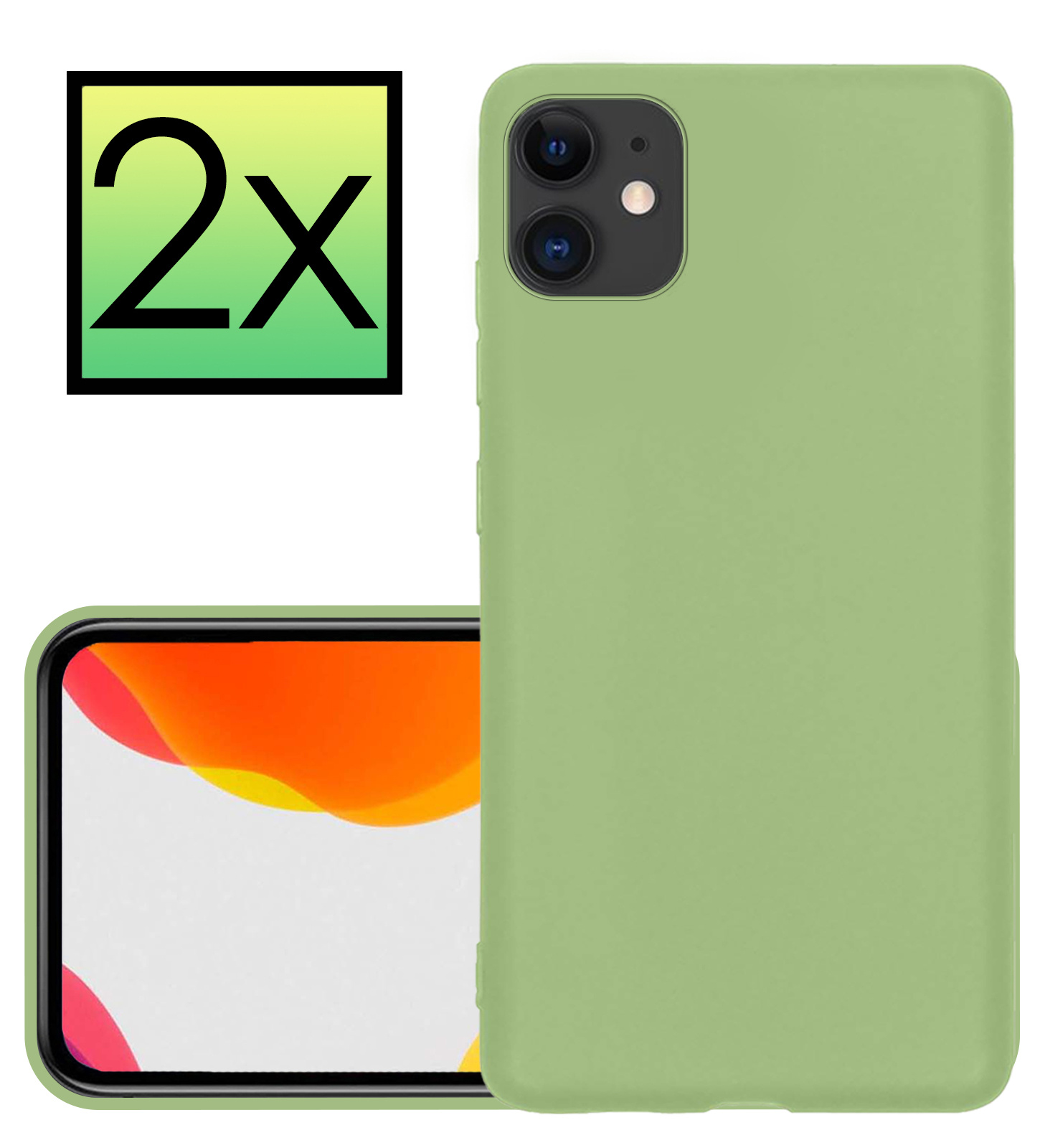 NoXx Hoes Geschikt voor iPhone 11 Hoesje Cover Siliconen Back Case Hoes - Groen - 2x