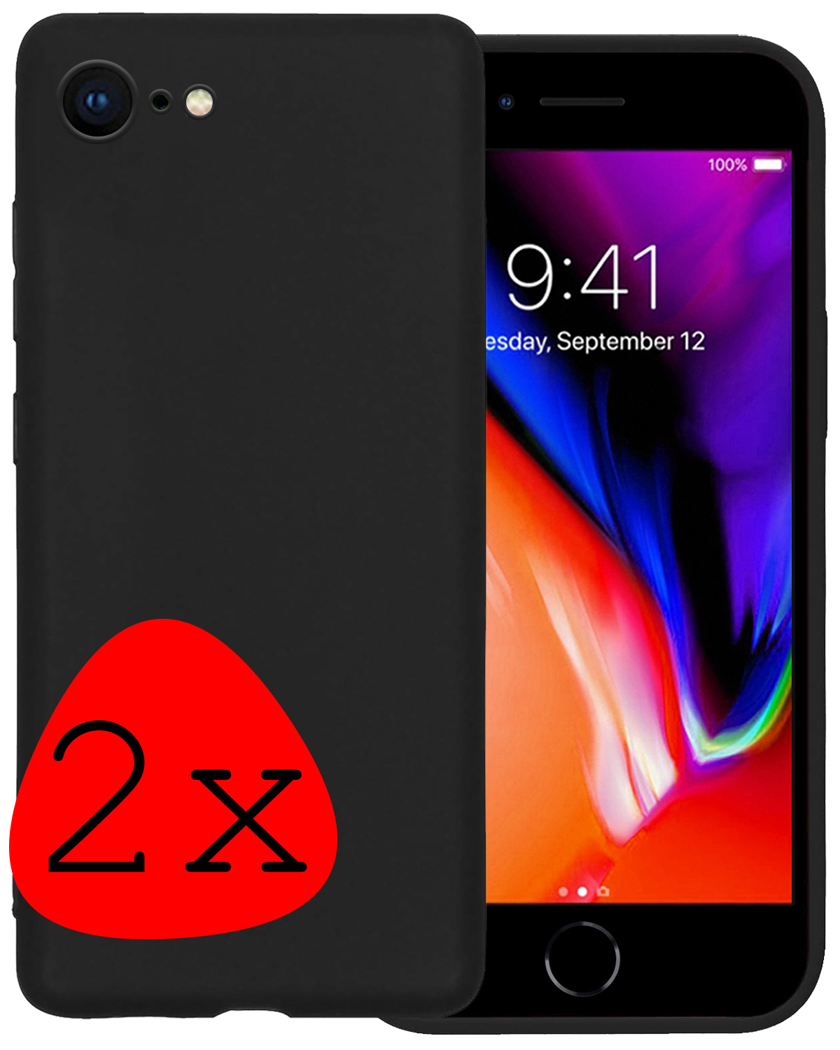 NoXx Hoes Geschikt voor iPhone 8 Hoesje Cover Siliconen Back Case Hoes - Zwart - 2x