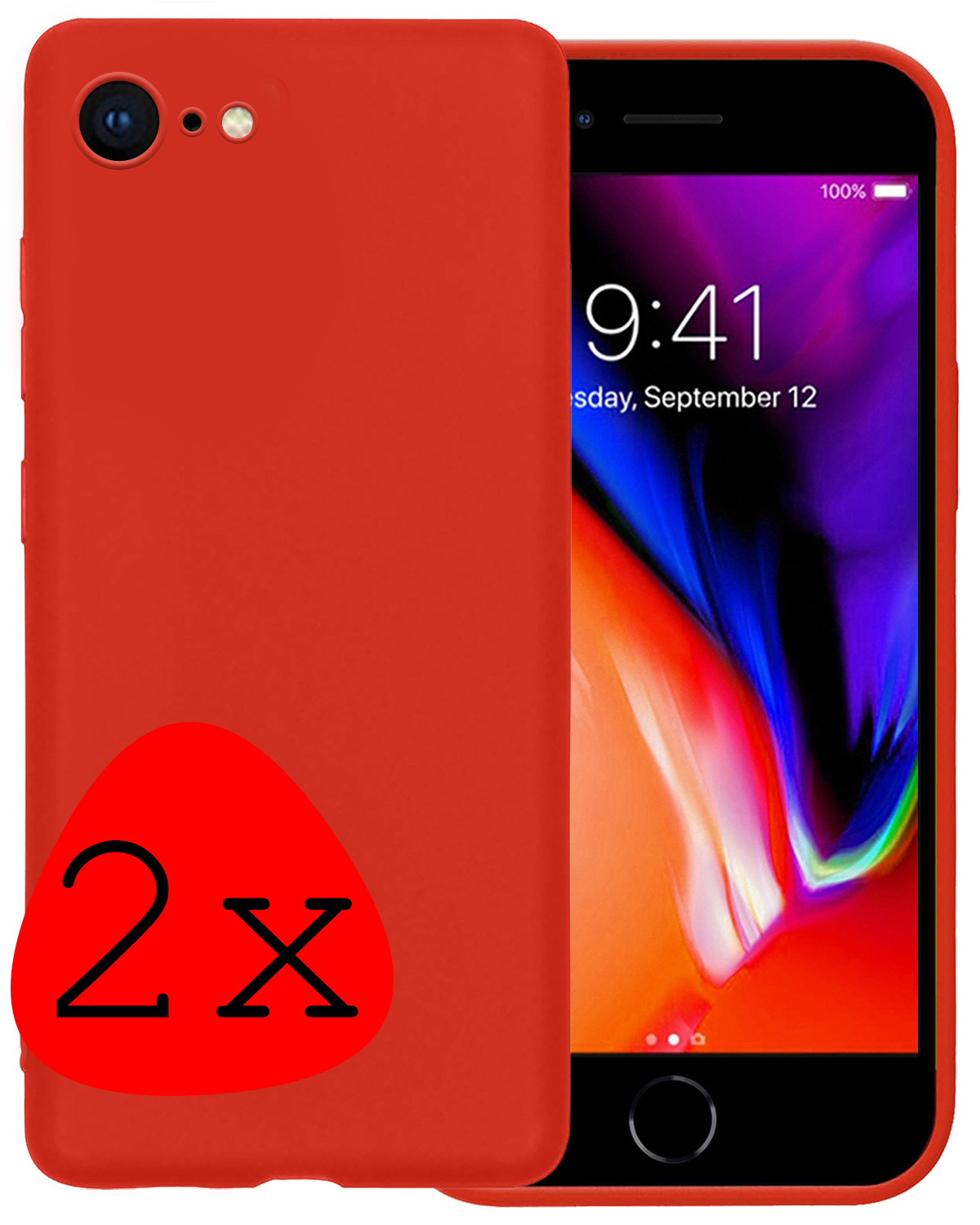 NoXx Hoes Geschikt voor iPhone 8 Hoesje Cover Siliconen Back Case Hoes - Rood - 2x