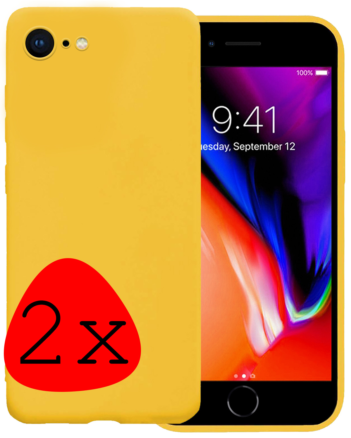 NoXx Hoes Geschikt voor iPhone 8 Hoesje Cover Siliconen Back Case Hoes - Geel - 2x