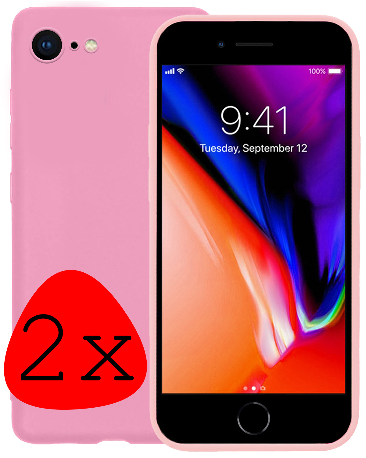 NoXx Hoes Geschikt voor iPhone 7 Hoesje Cover Siliconen Back Case Hoes - Lichtroze - 2x