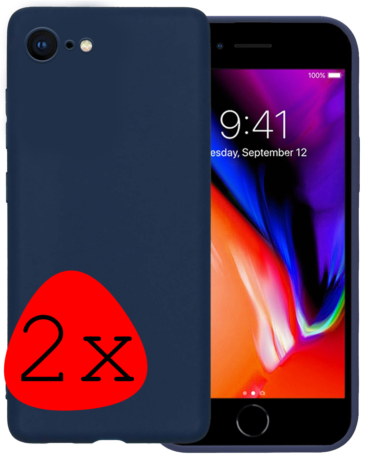 NoXx Hoes Geschikt voor iPhone 7 Hoesje Cover Siliconen Back Case Hoes - Donkerblauw - 2x